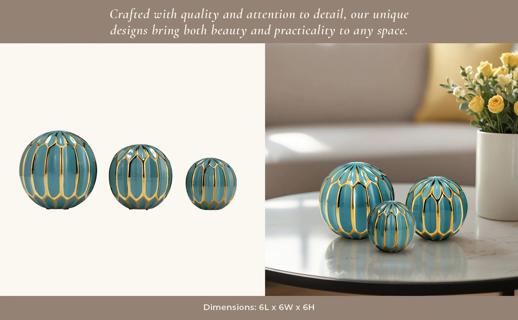Cer S/3 4/5/6" Orbs, Turq/gold - Image 13