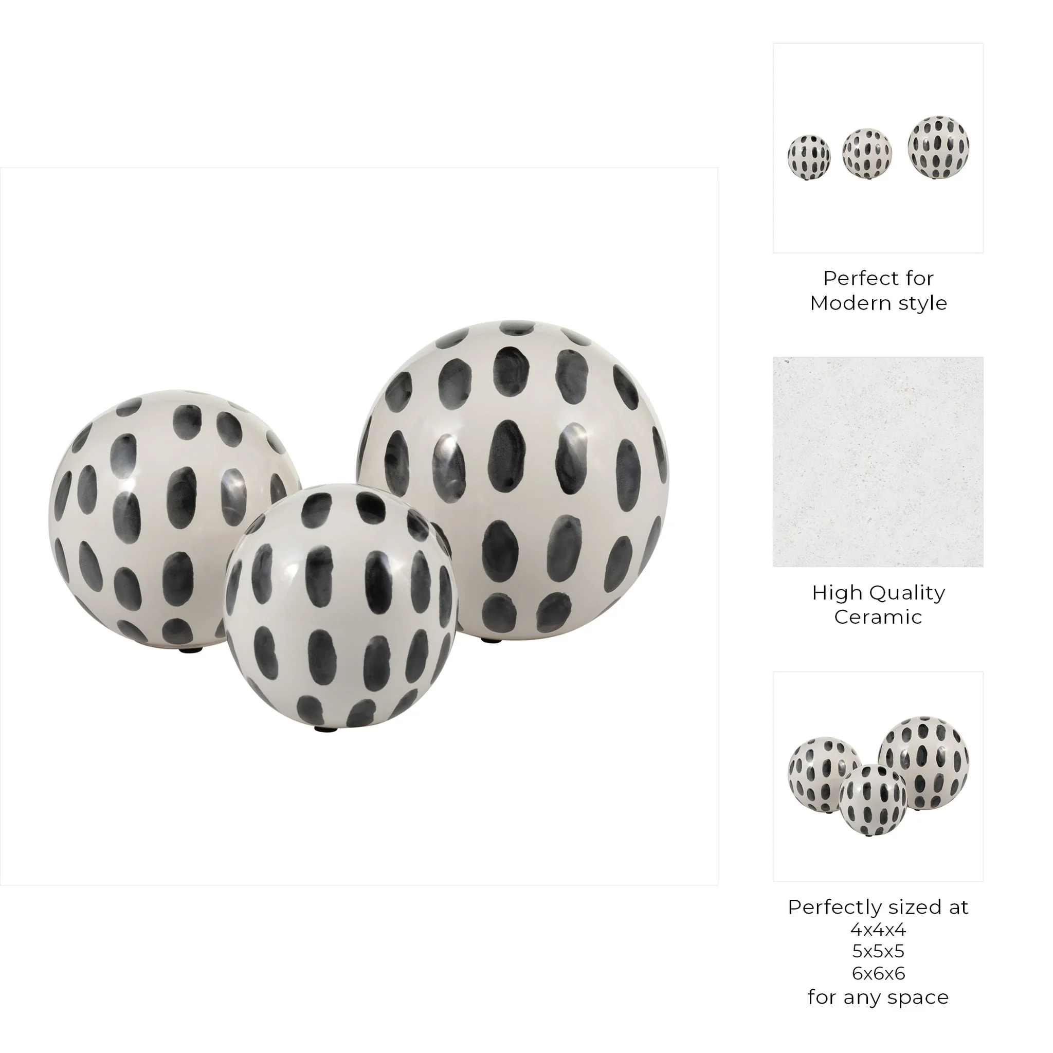 Cer, S/3 4/5/6" Spotted Orbs, Blk/wht - Image 9