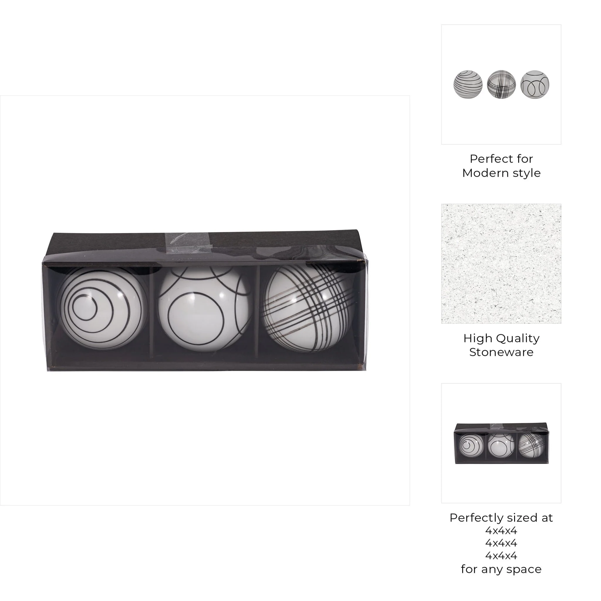 Cer, S/3 4" Assorted Painted Orbs, Black - Image 10