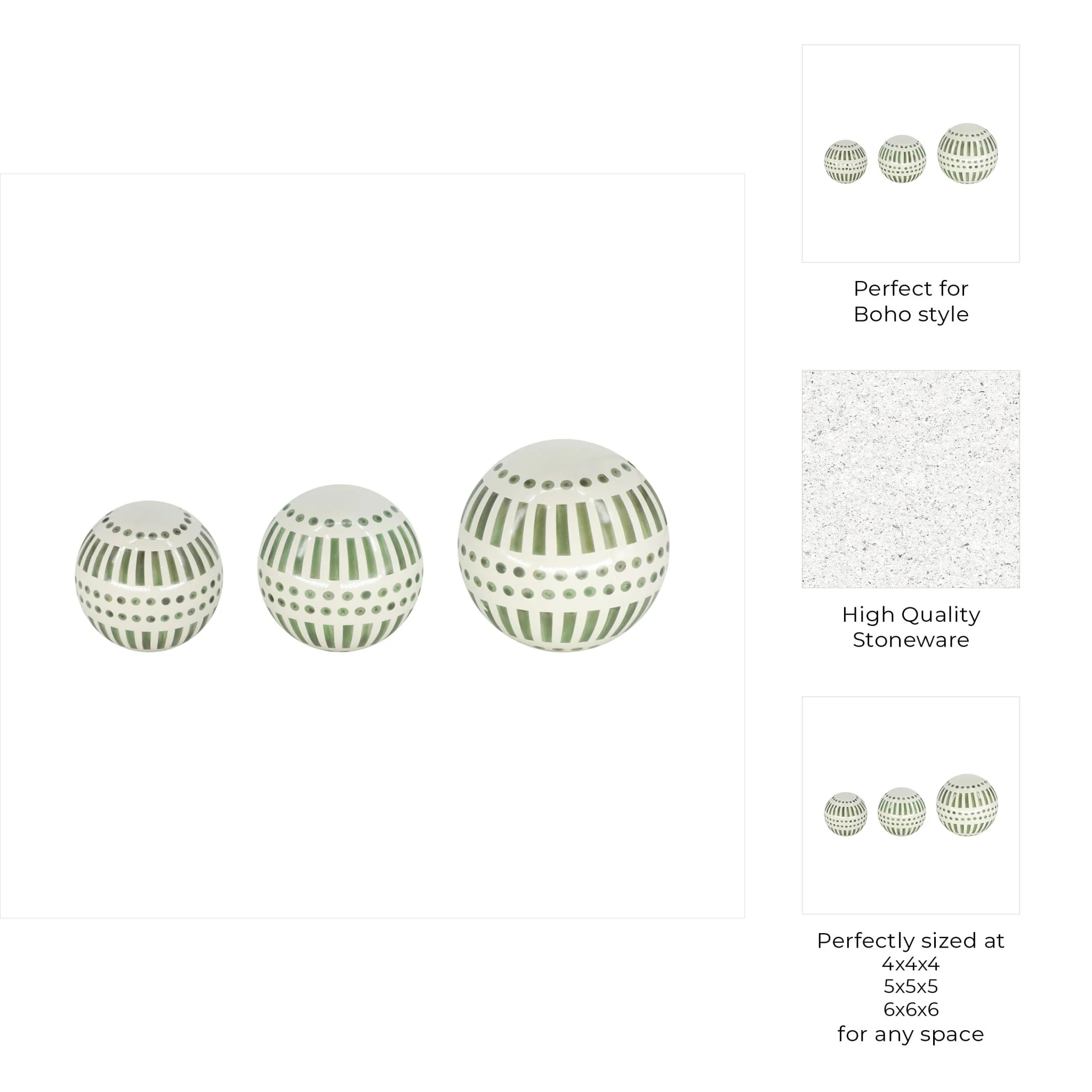 Cer, S/3 6/5/4" Orbs, Drk Sage Green - Image 8