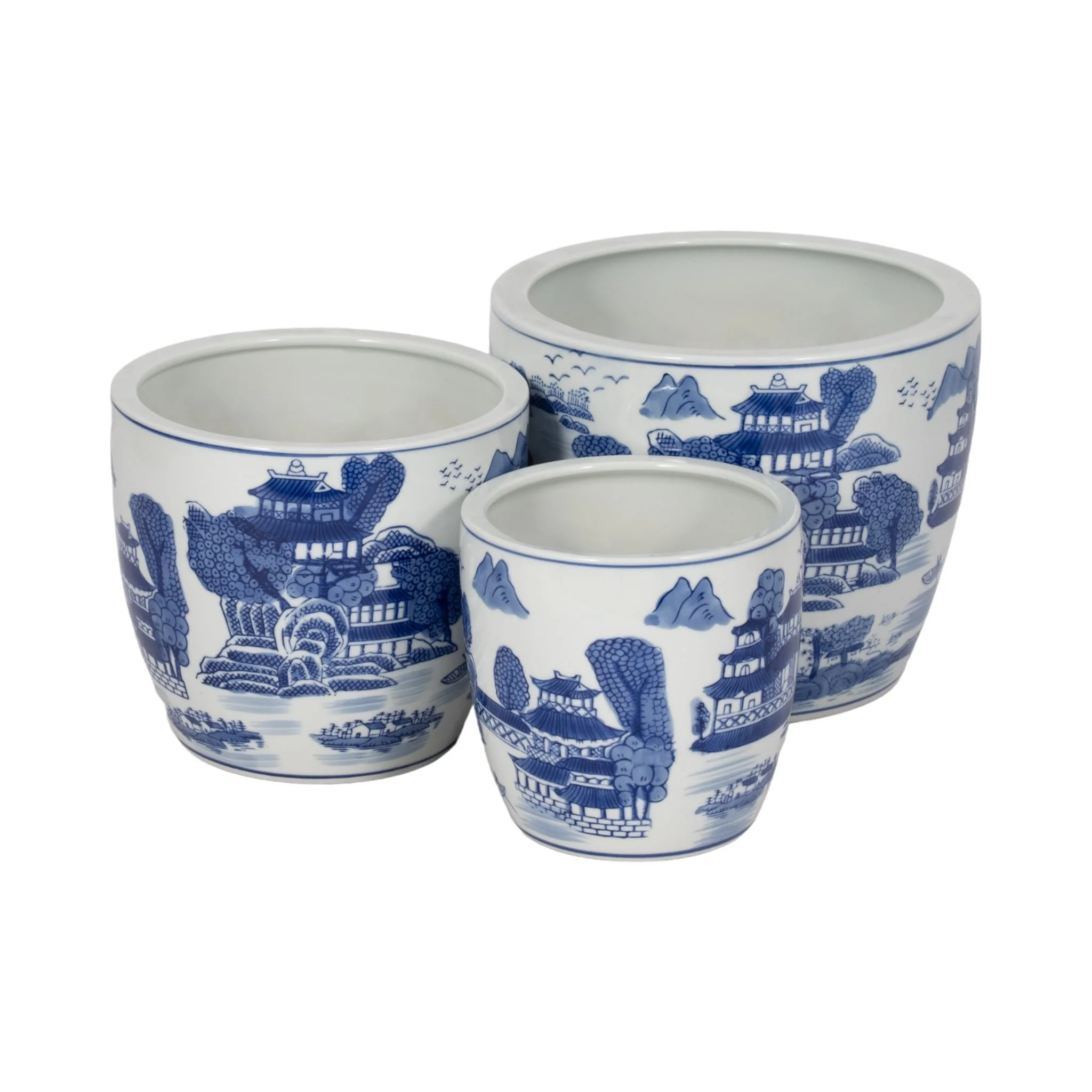 Cer, S/3 6/8/10" Chinoiserie Planters, Blue/white - Image 5