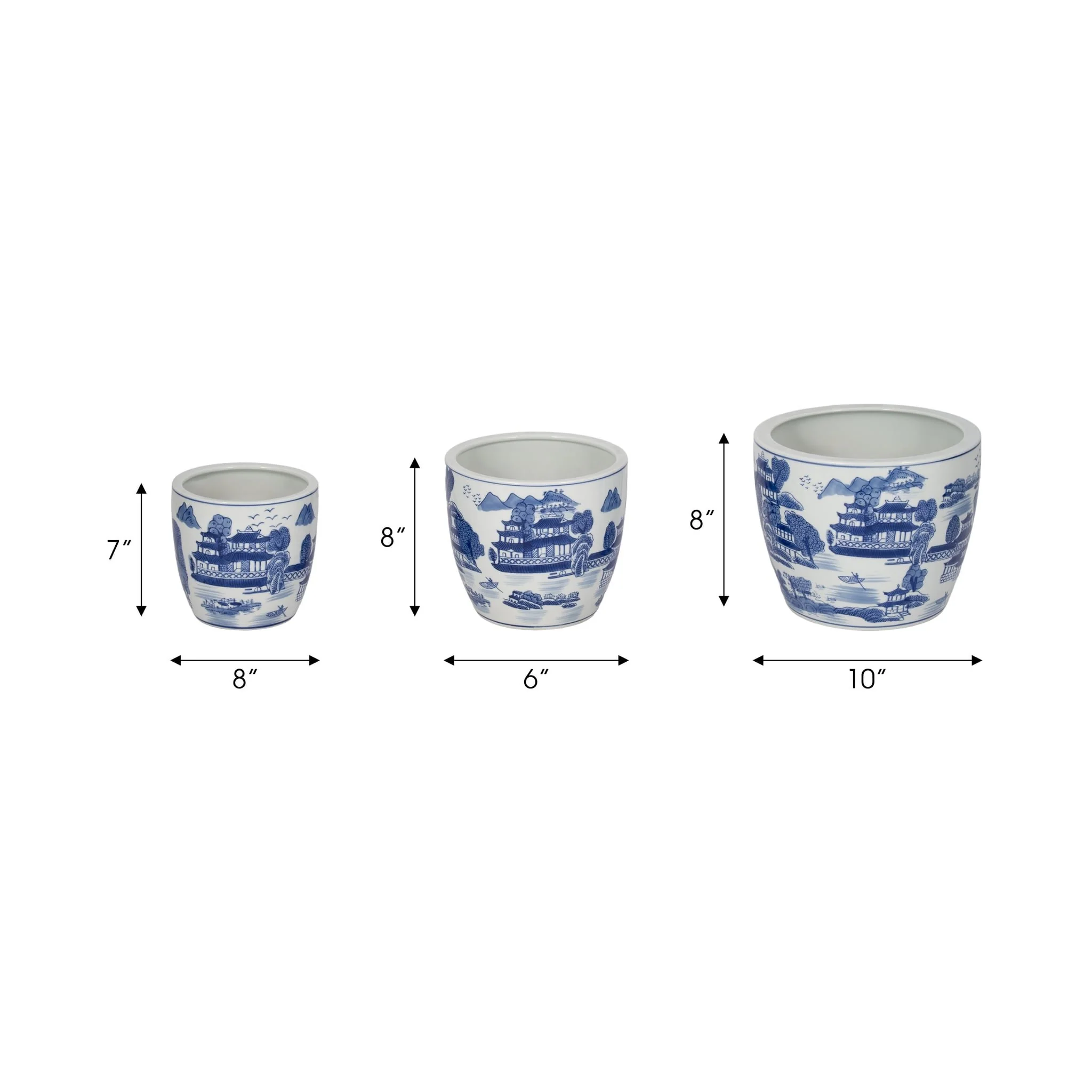 Cer, S/3 6/8/10" Chinoiserie Planters, Blue/white - Image 8