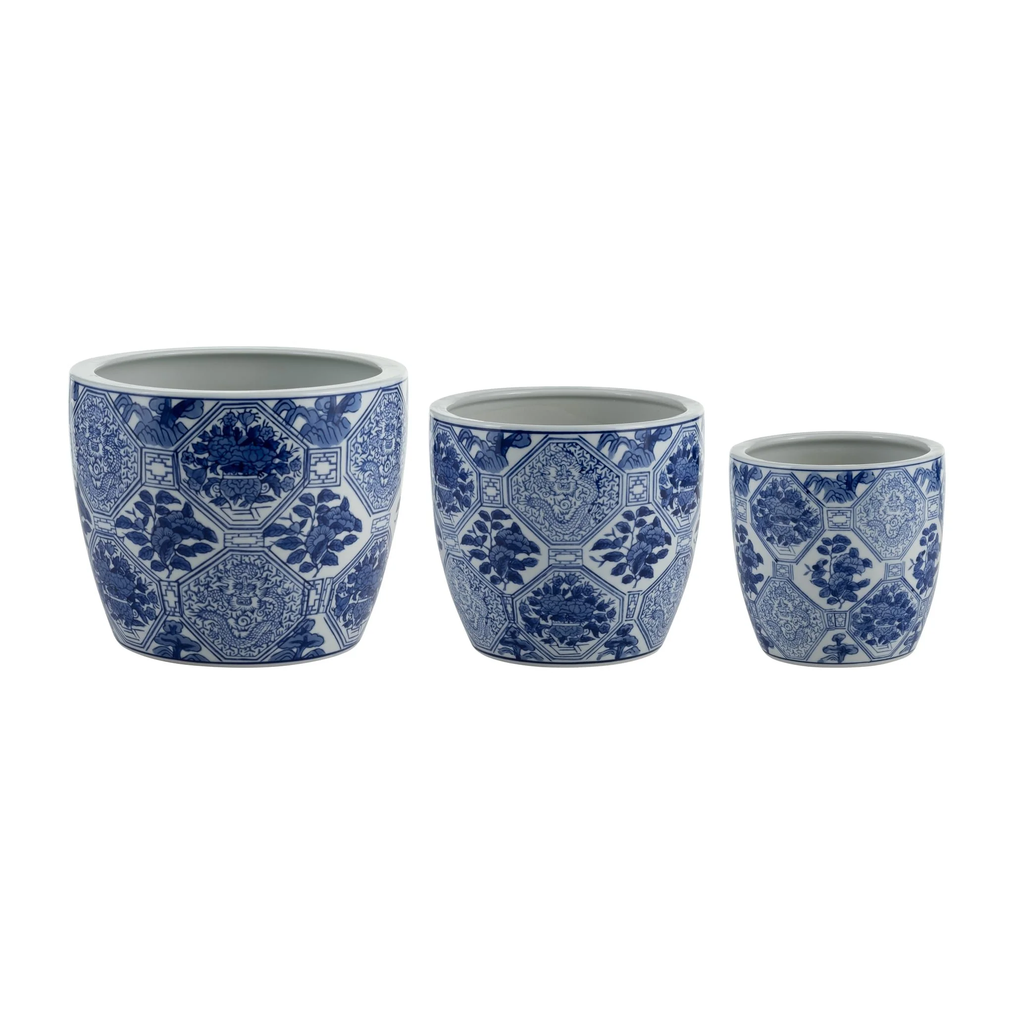 Cer, S/3 6/8/10" Chinoiserie Planters, Blue/white - Image 3
