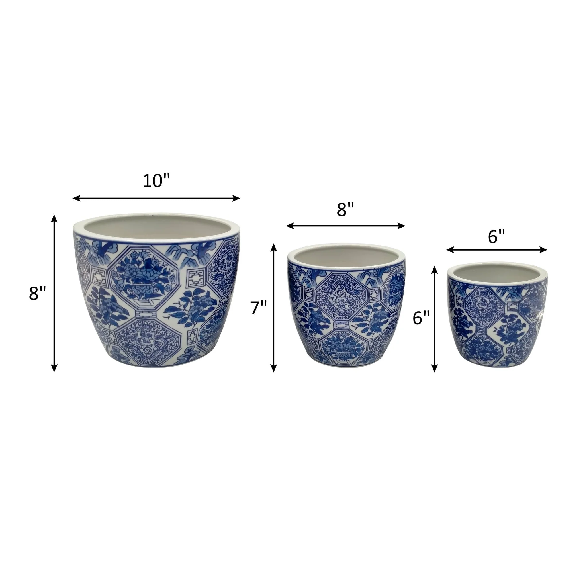 Cer, S/3 6/8/10" Chinoiserie Planters, Blue/white - Image 8