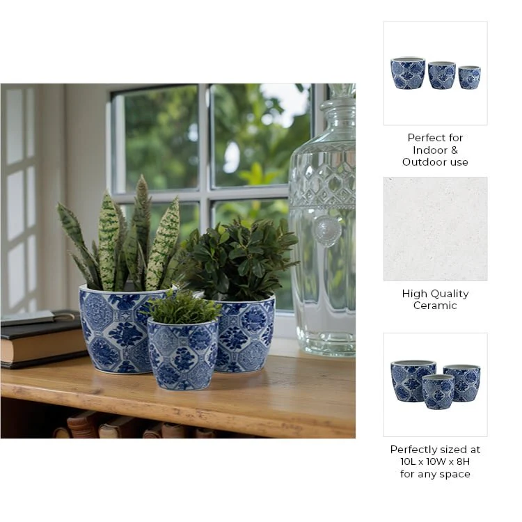 Cer, S/3 6/8/10" Chinoiserie Planters, Blue/white - Image 9