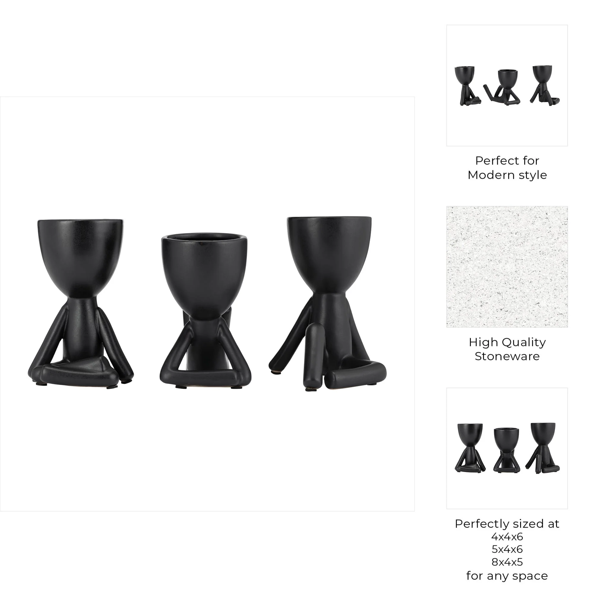 Cer, S/3 8" Sitting Humans, Black - Image 10