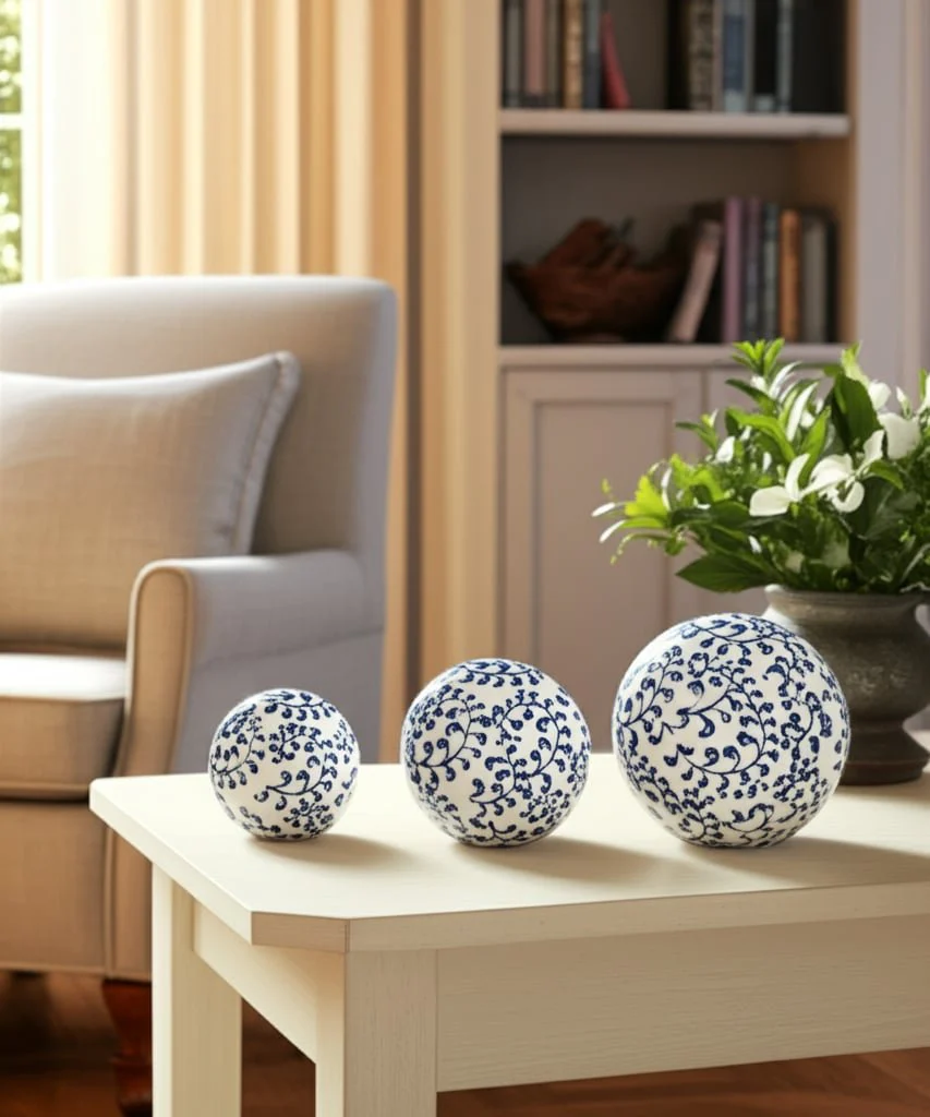 Cer, S/3 Chinoiserie Fern Orbs, 4/5/6" Blue/wht - Image 10