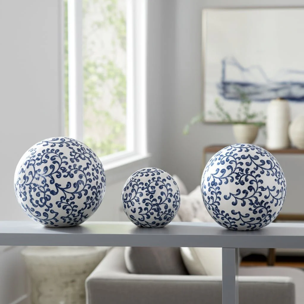 Cer, S/3 Chinoiserie Fern Orbs, 4/5/6" Blue/wht - Image 9
