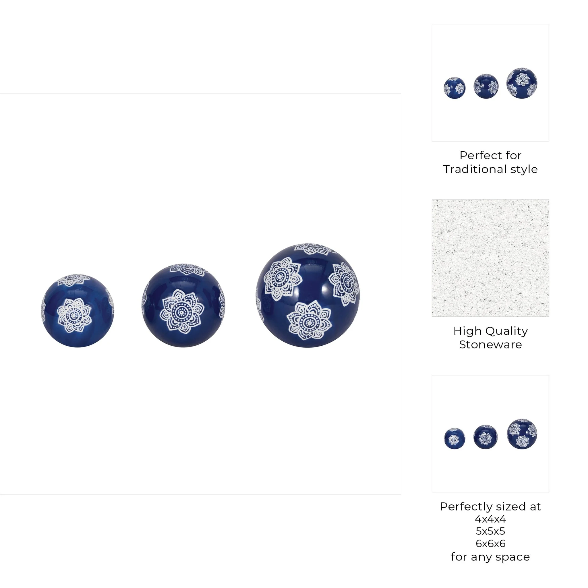 Cer, S/3 Chinoiserie Lotus Orbs, 4/5/6" Blue/wht - Image 7