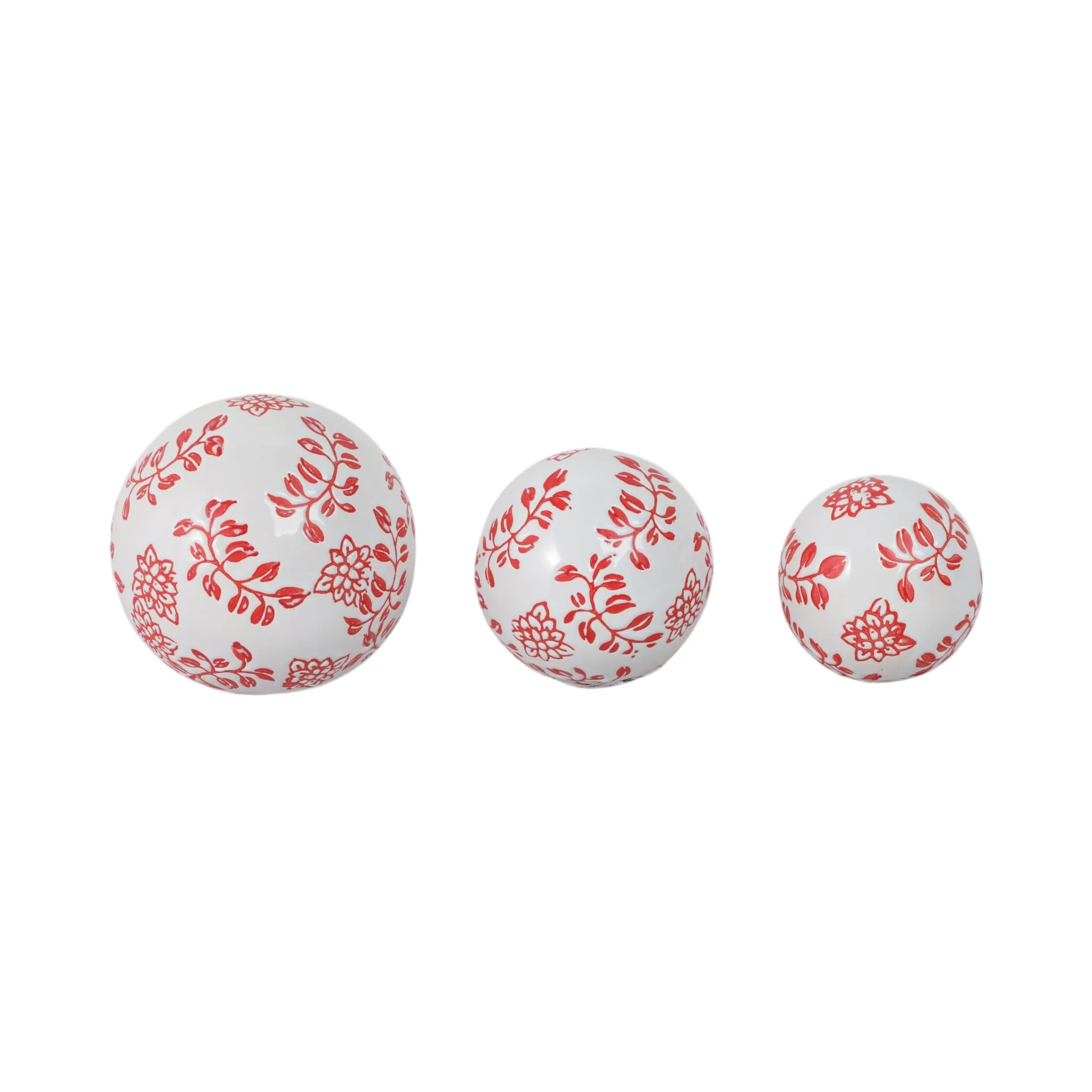 Cer, S/3 Fern Flower Orbs, 4/5/6" White/red - Image 2
