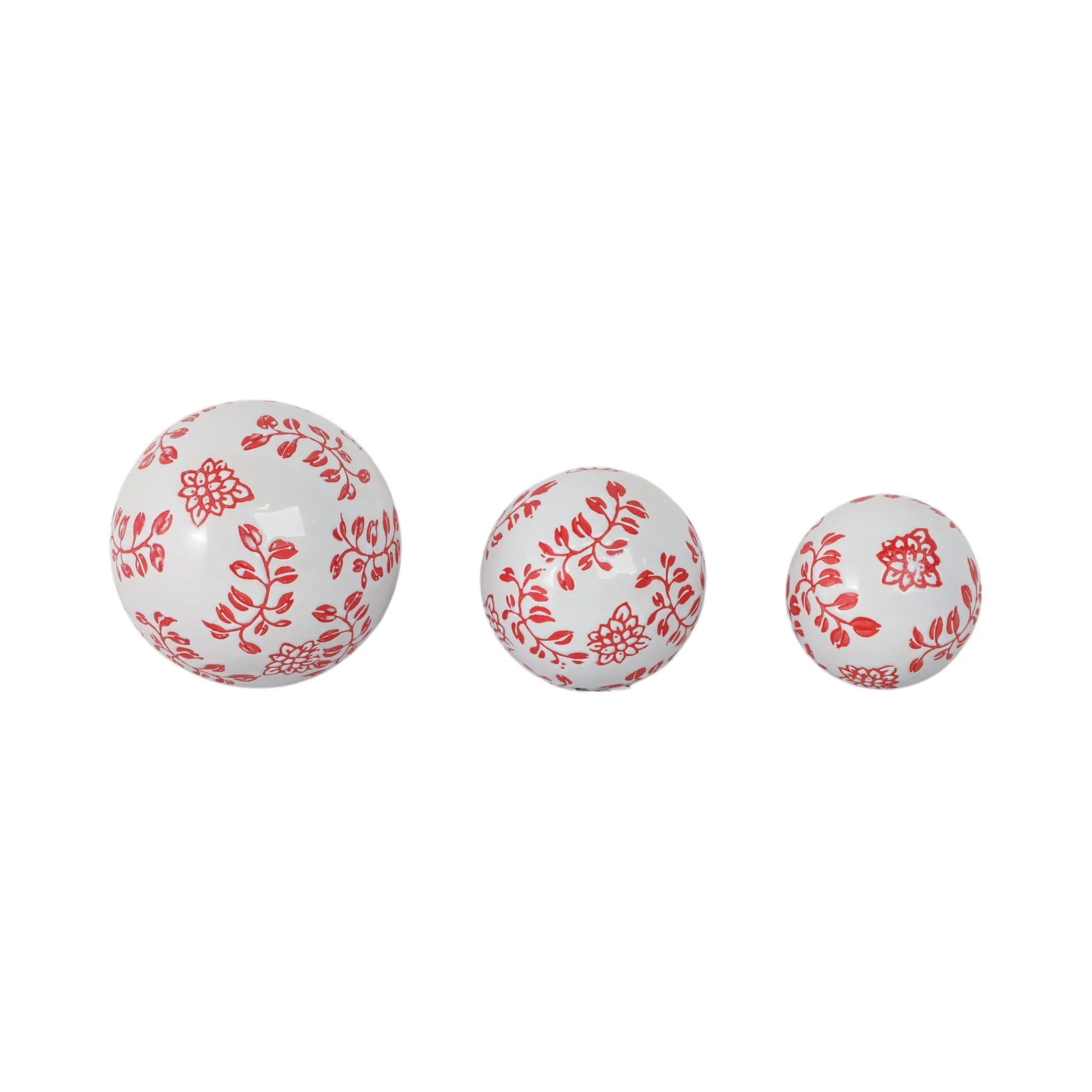 Cer, S/3 Fern Flower Orbs, 4/5/6" White/red - Image 6