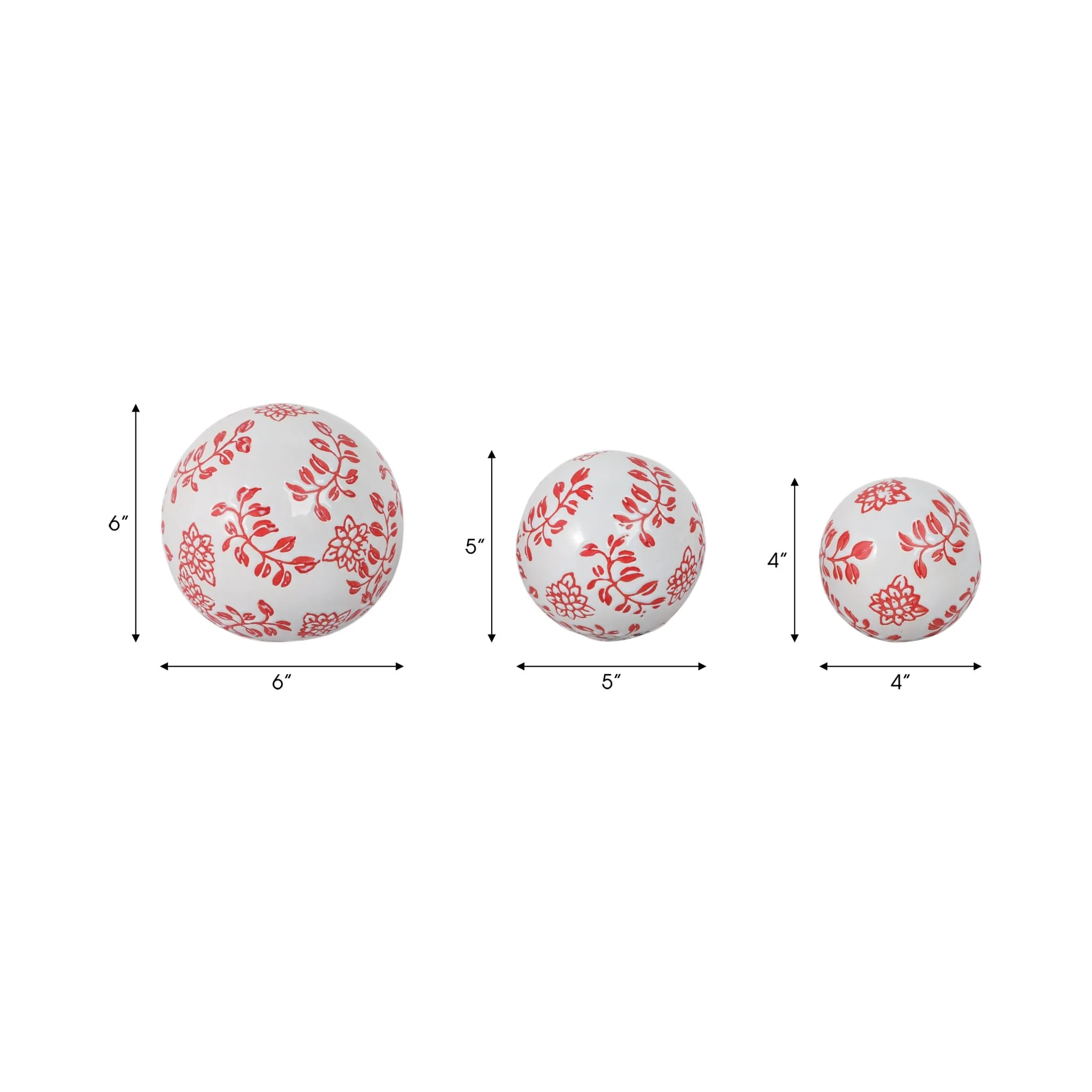 Cer, S/3 Fern Flower Orbs, 4/5/6" White/red - Image 8