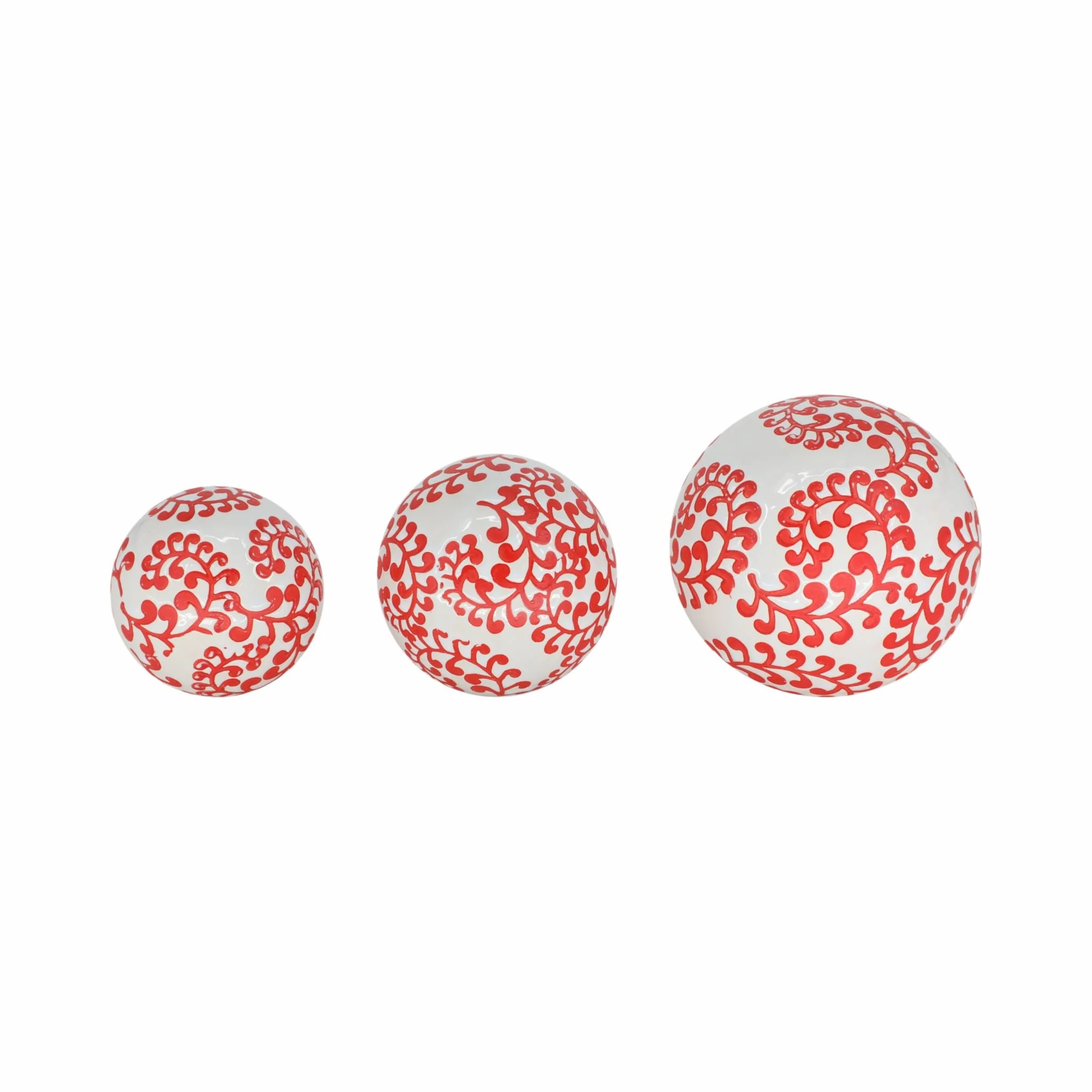 Cer, S/3 Fern Orbs, 4/5/6" White/red - Image 2