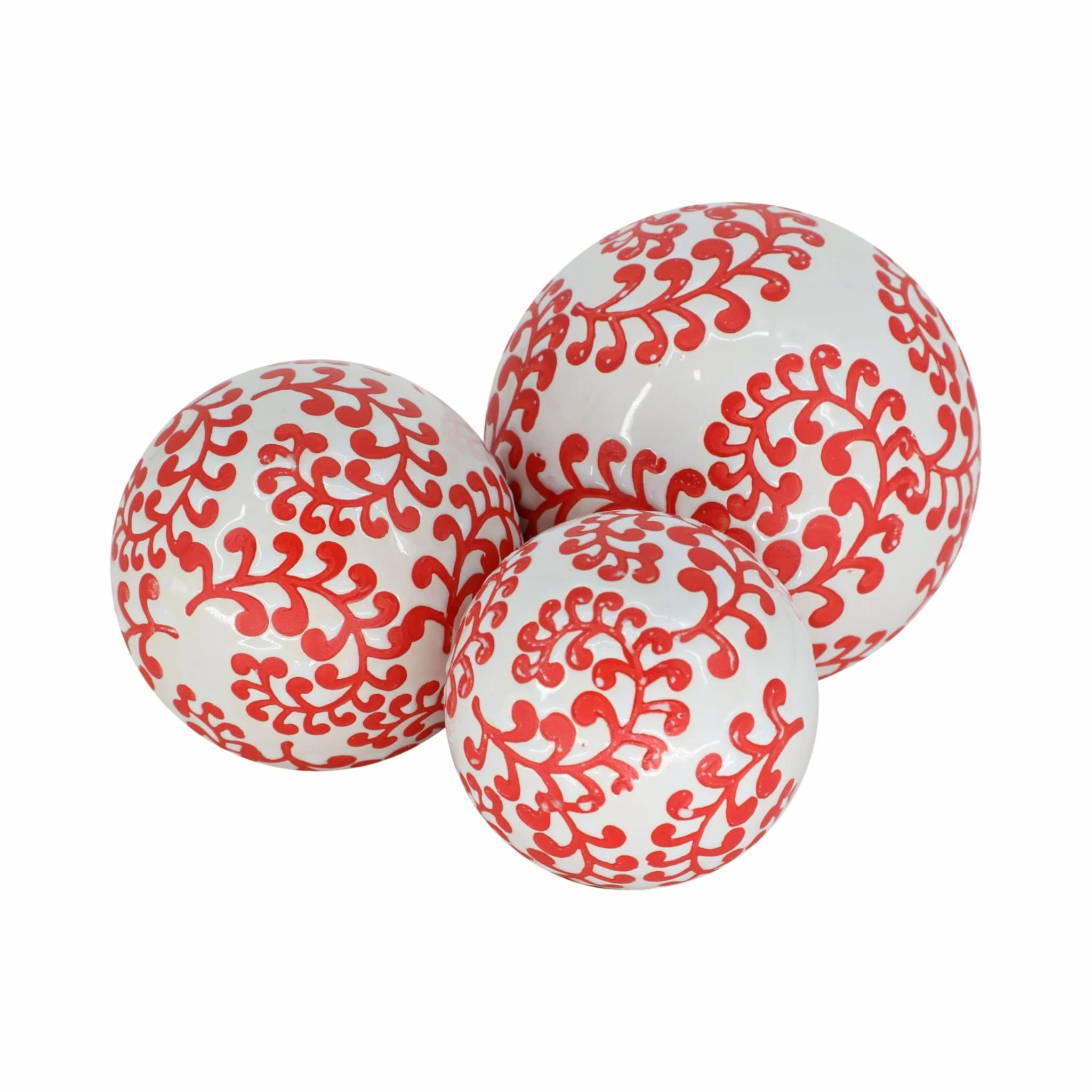 Cer, S/3 Fern Orbs, 4/5/6" White/red - Image 4