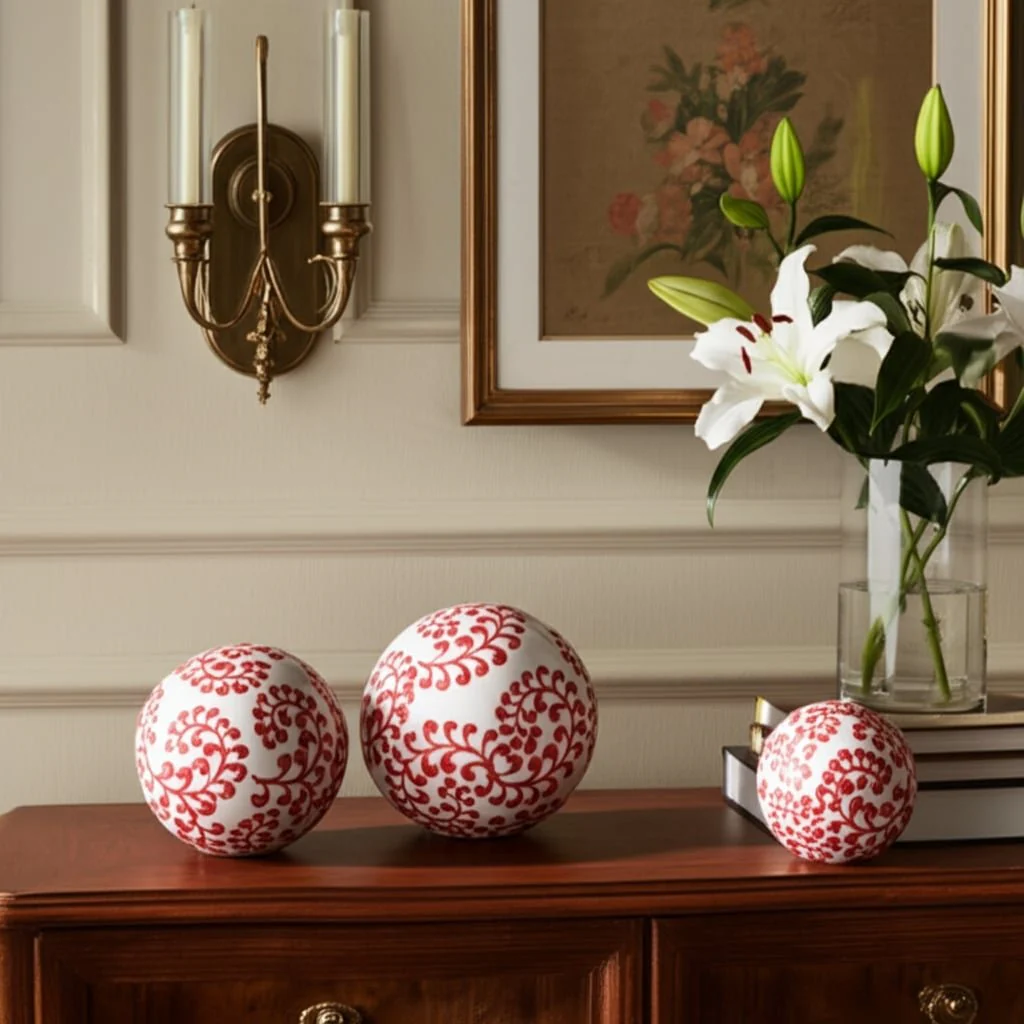 Cer, S/3 Fern Orbs, 4/5/6" White/red - Image 8