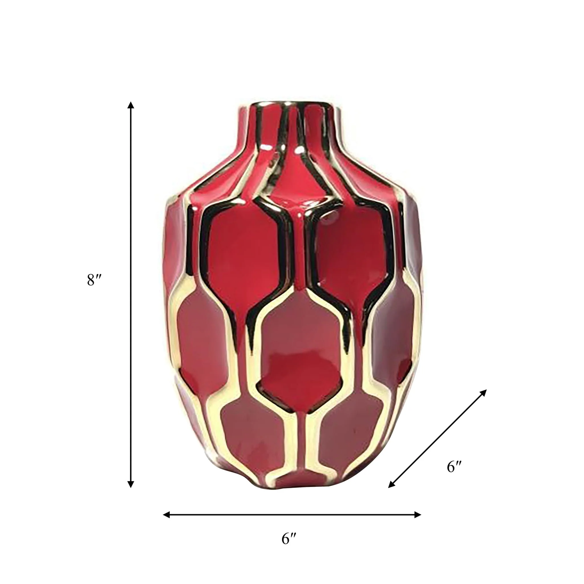 Cer Vase 8", Red/gold - Image 3