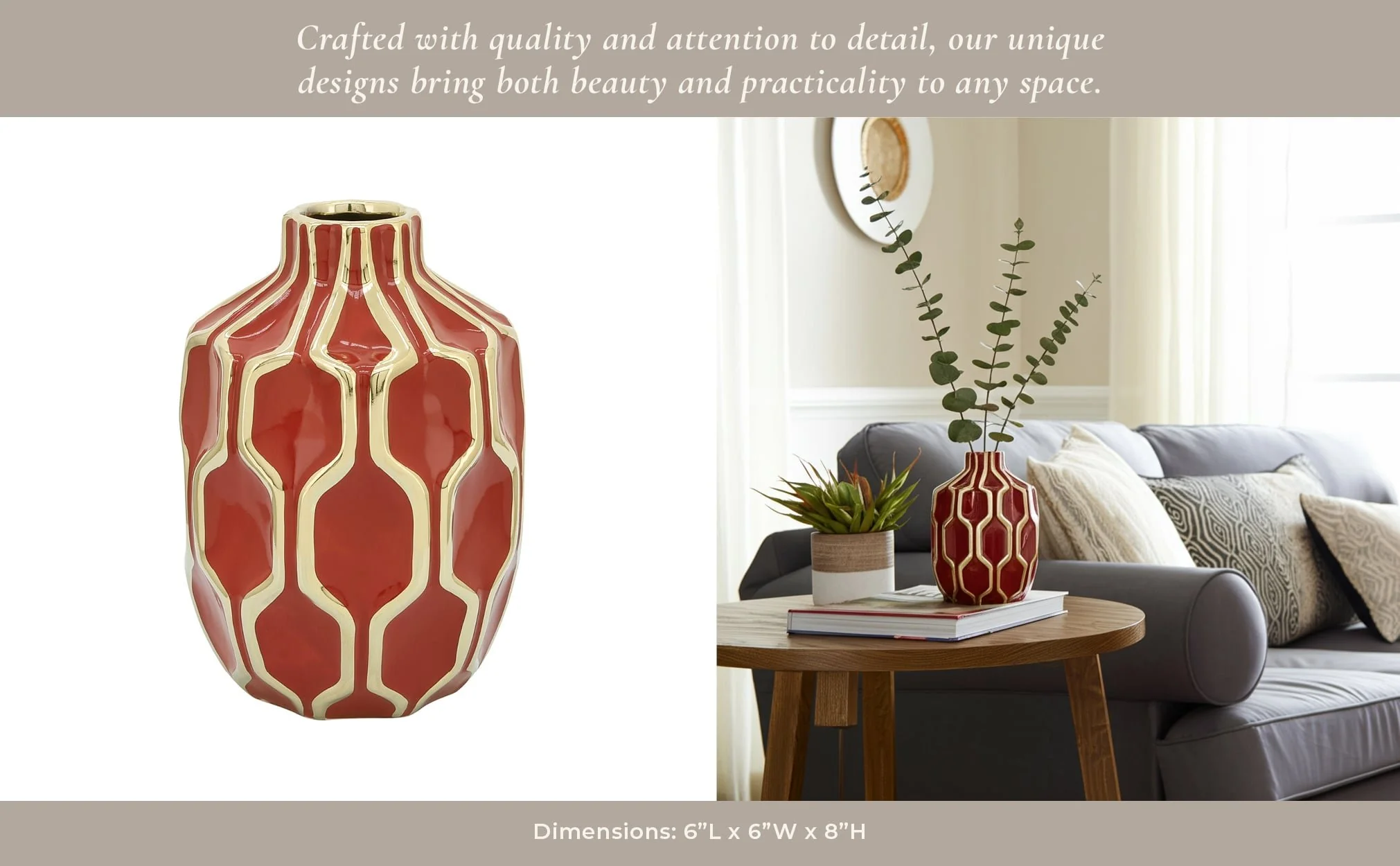 Cer Vase 8", Red/gold - Image 7