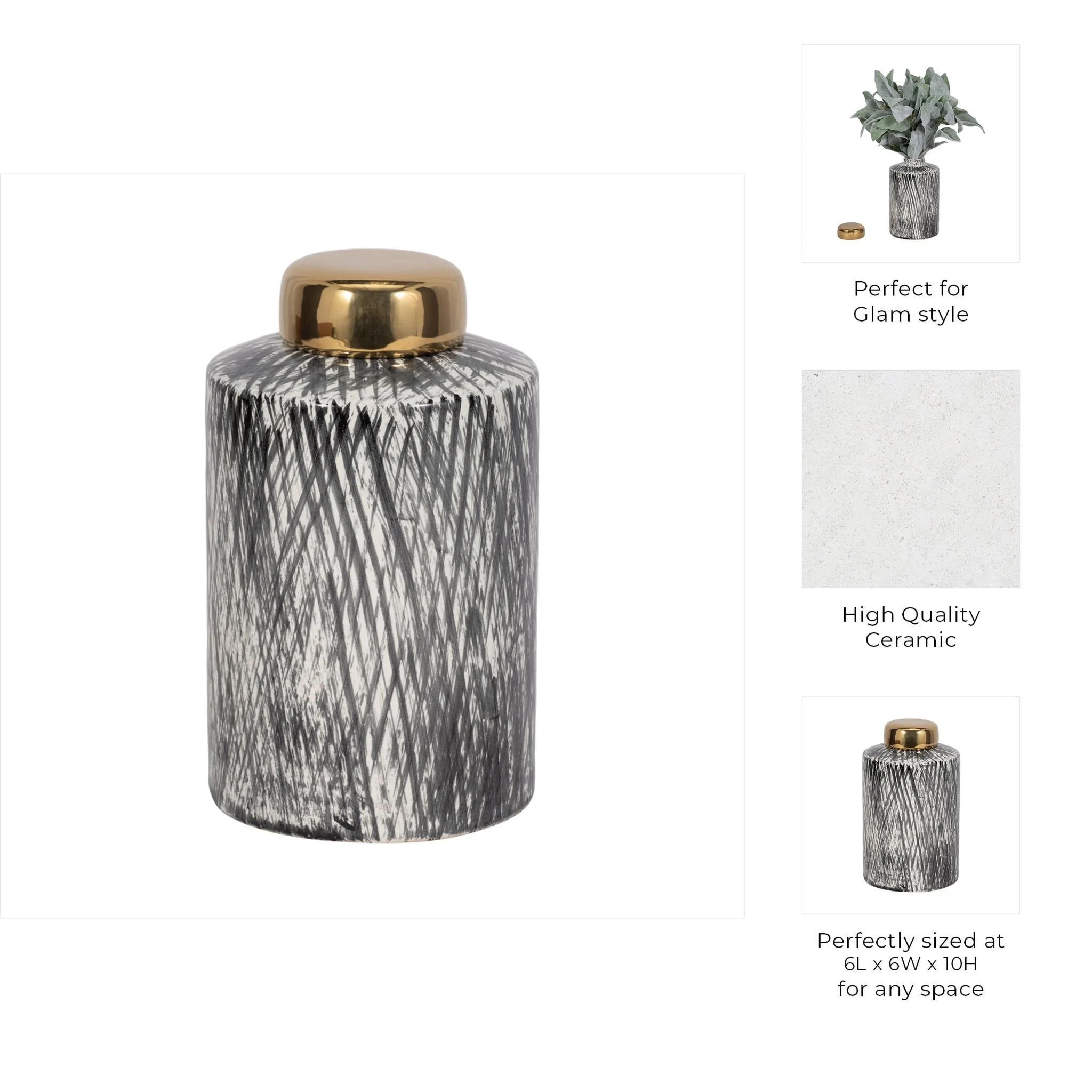 Ceramic 10" Ginger Jar, Black/white - Image 9