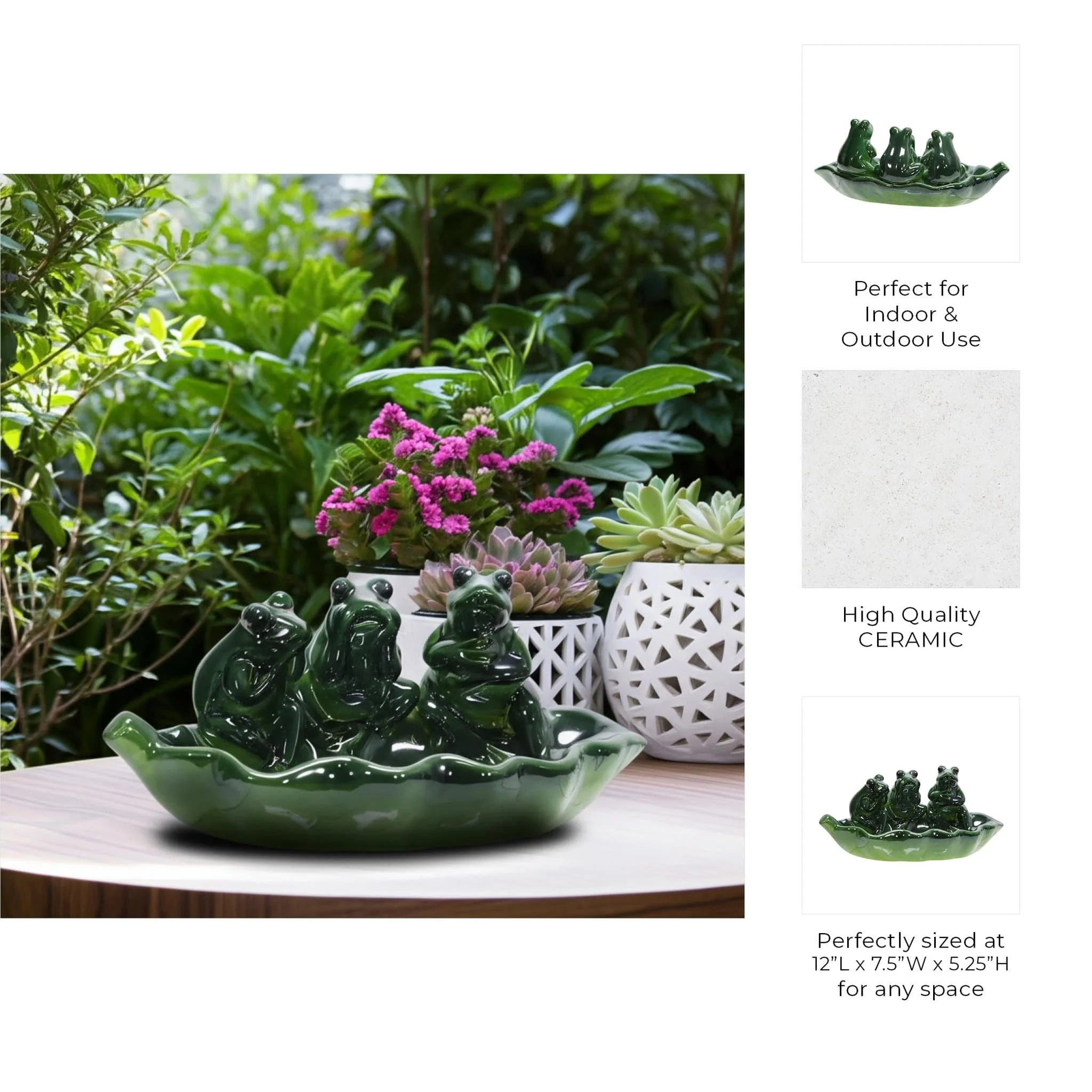 Ceramic 12" Frog Trio Bird Feeder, Green - Image 5