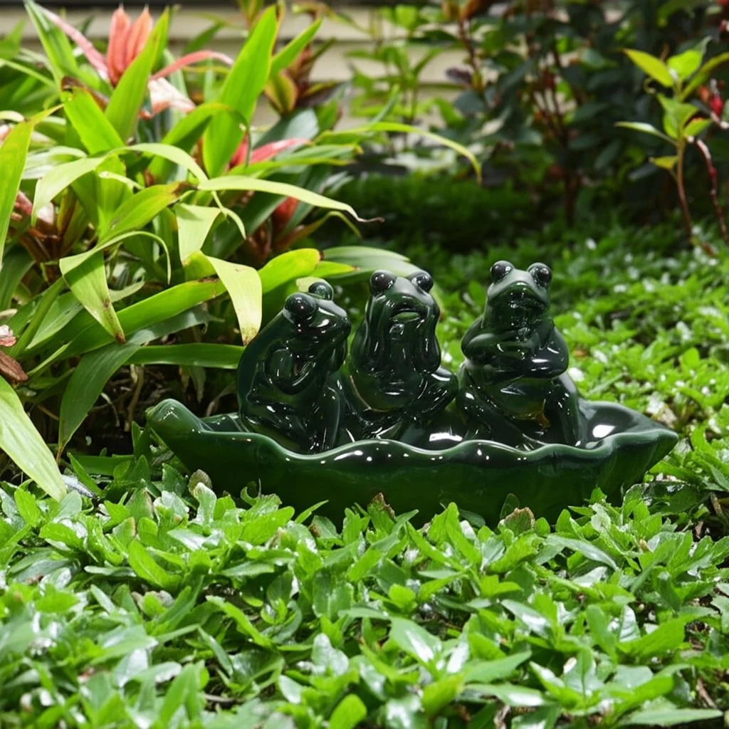 Ceramic 12" Frog Trio Bird Feeder, Green - Image 8