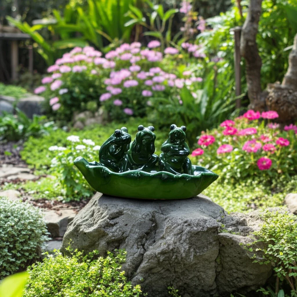 Ceramic 12" Frog Trio Bird Feeder, Green - Image 9