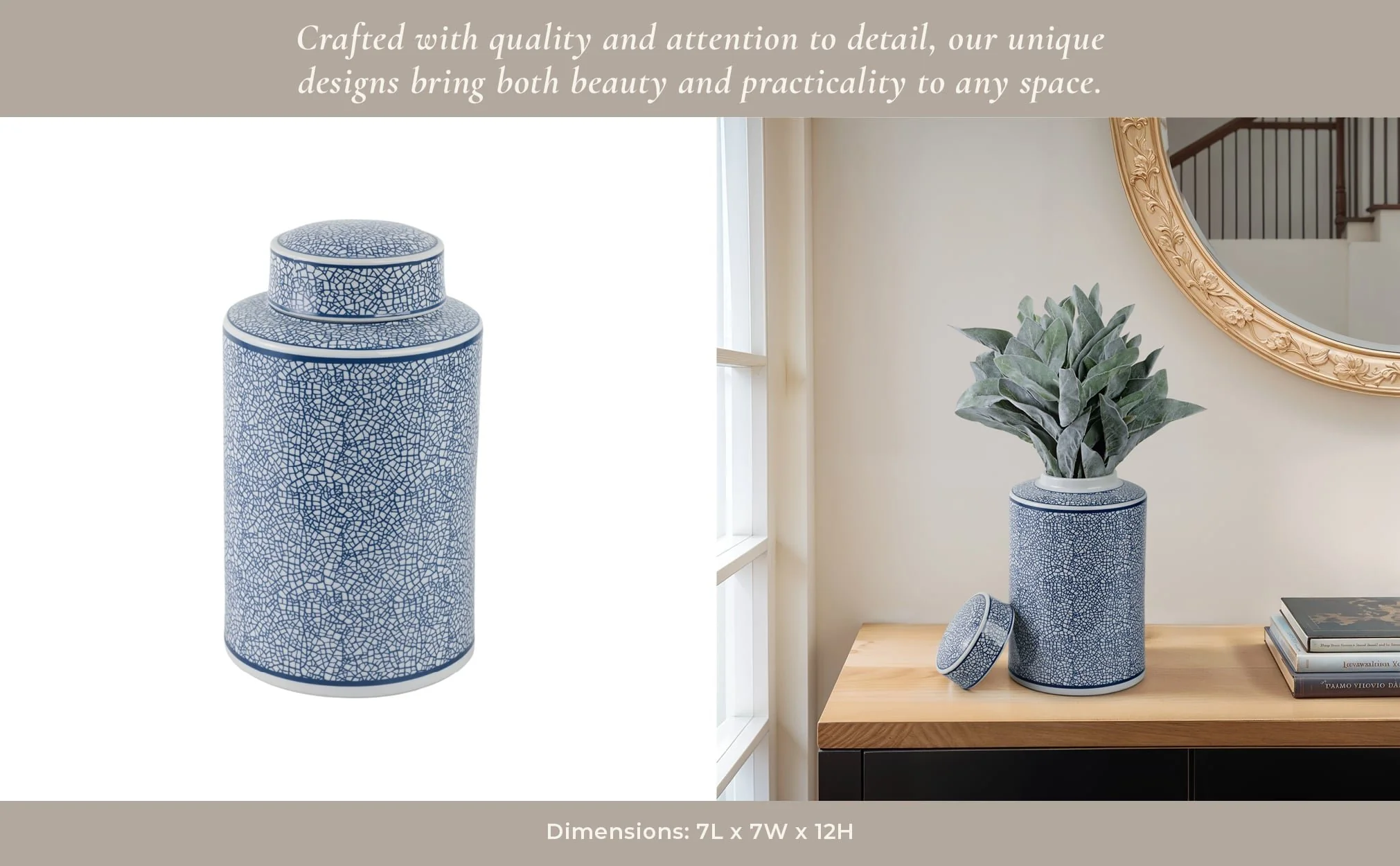 Ceramic 12" Jar, Crackle Blue - Image 12