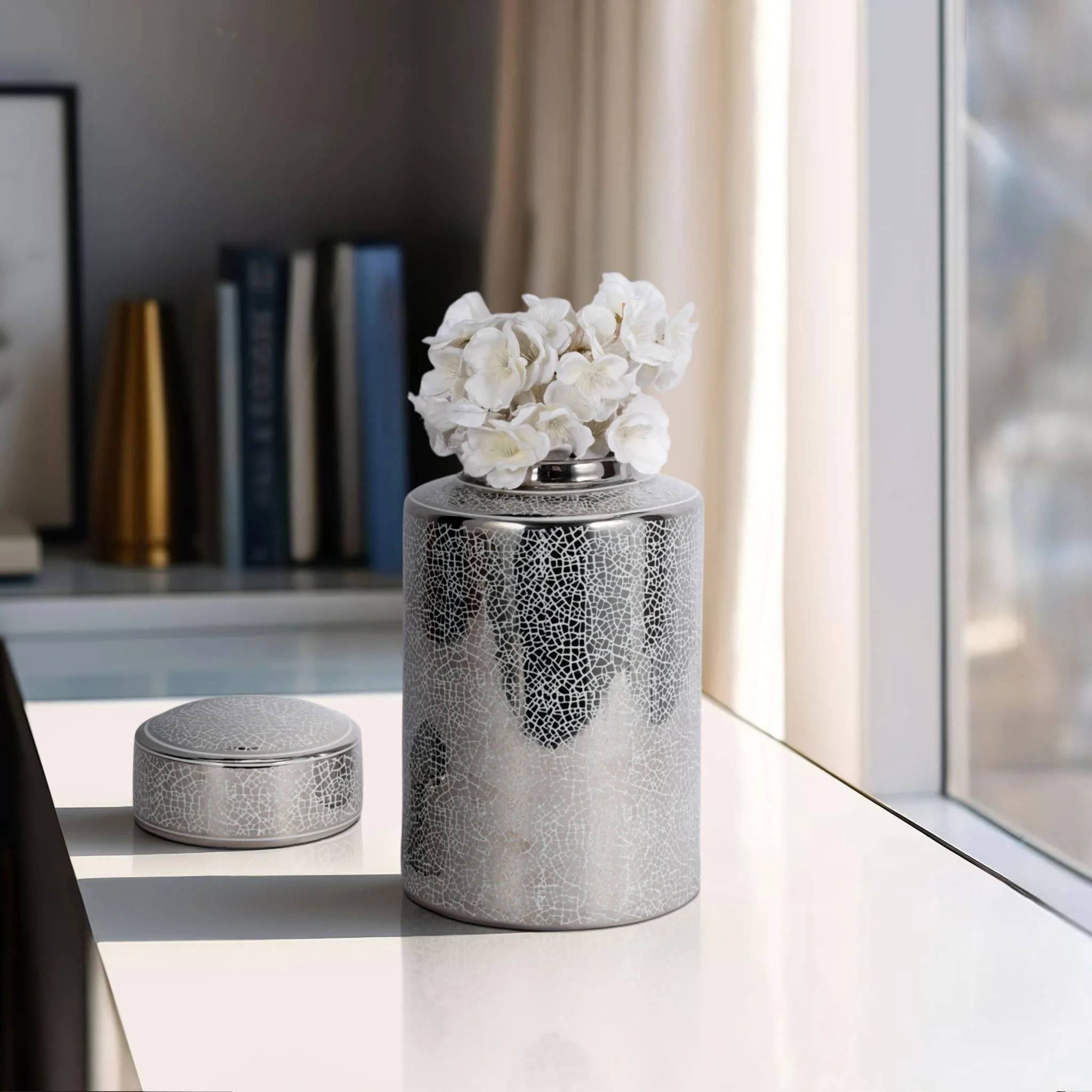 Ceramic 12" Jar, Crackle Silver - Image 11