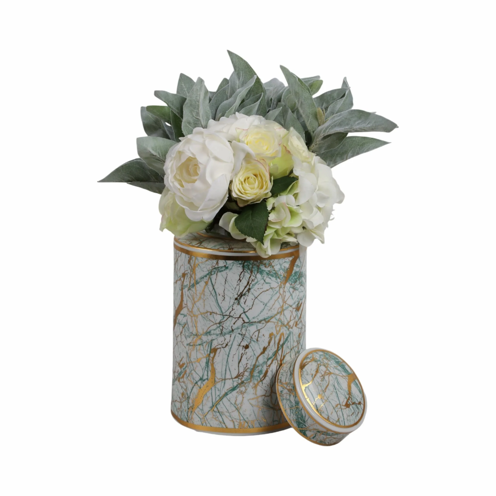 Ceramic 12" Jar With Gold Lid, Green - Image 2