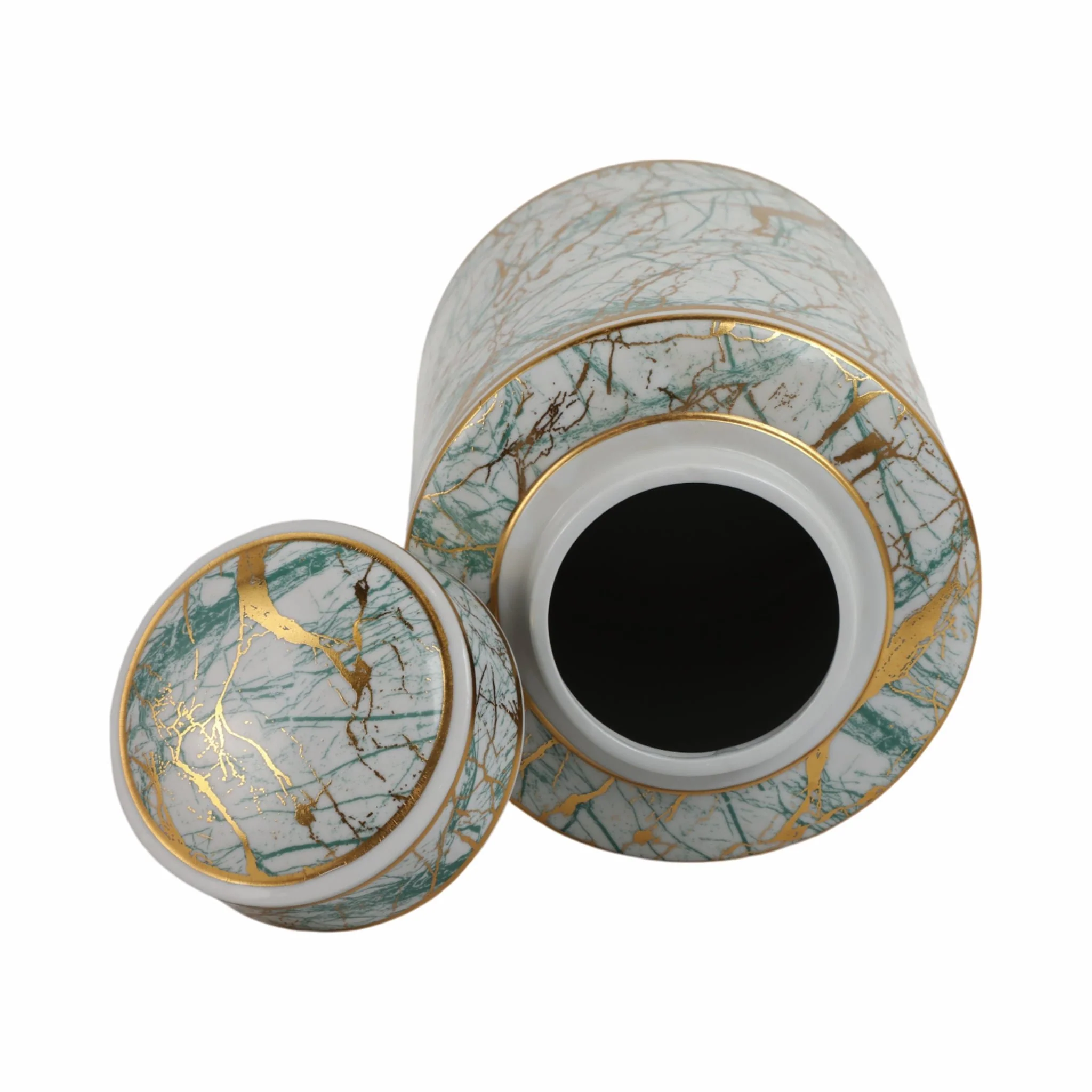 Ceramic 12" Jar With Gold Lid, Green - Image 5