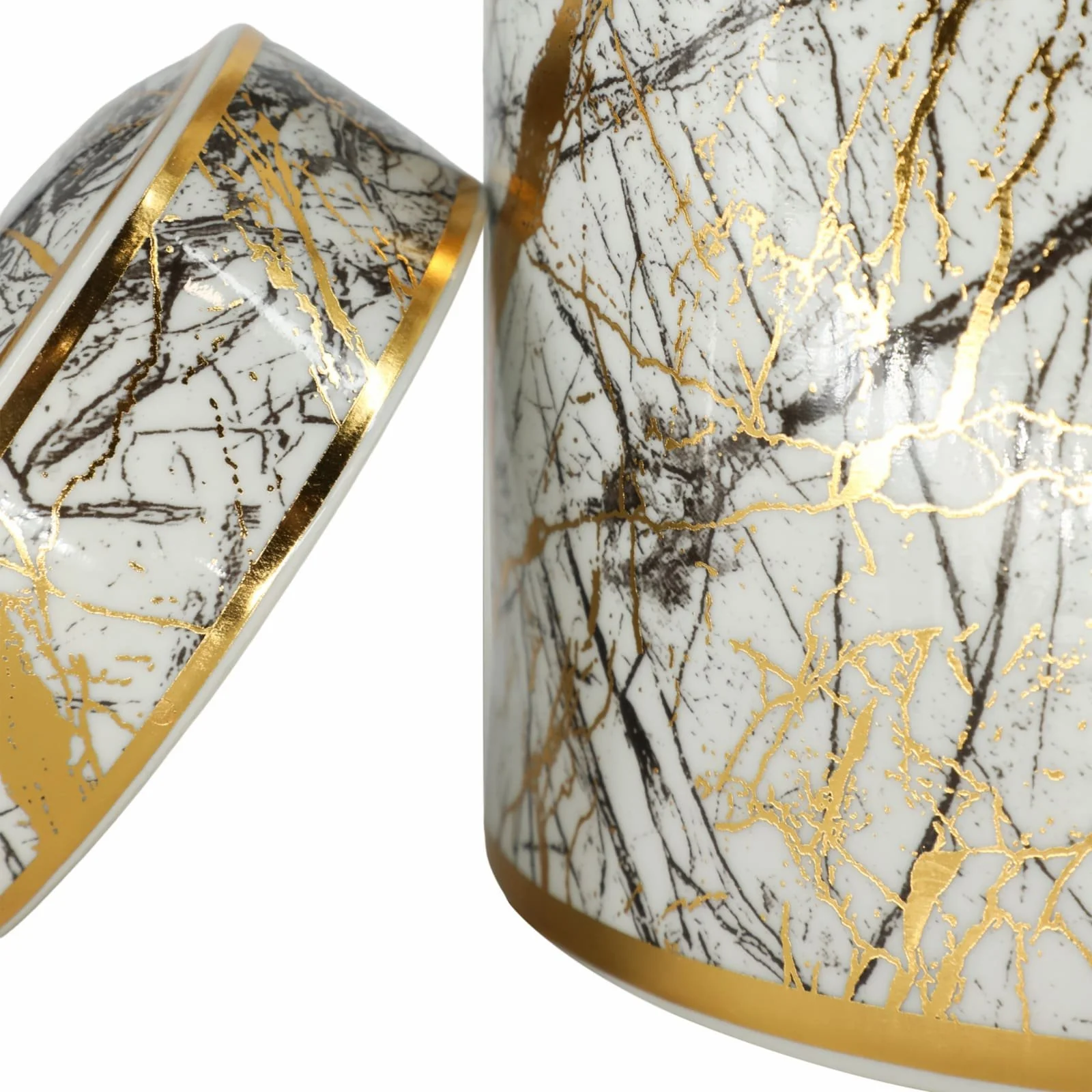 Ceramic 12" Jar With Gold Lid, White - Image 3