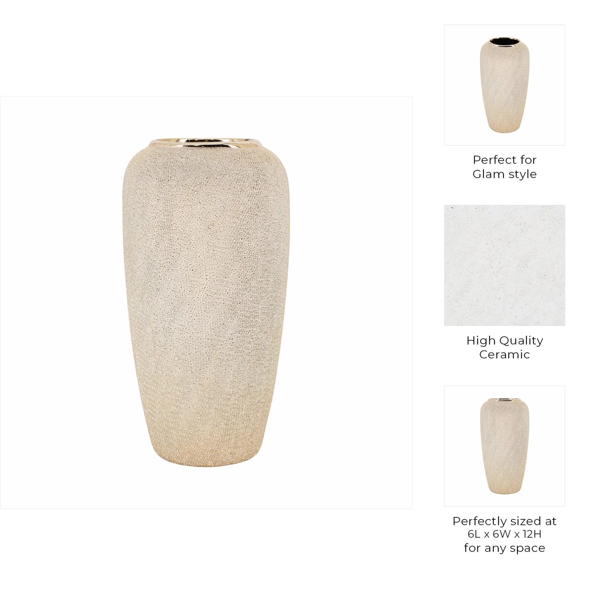 Ceramic 12" Vase, Champagne - Image 9