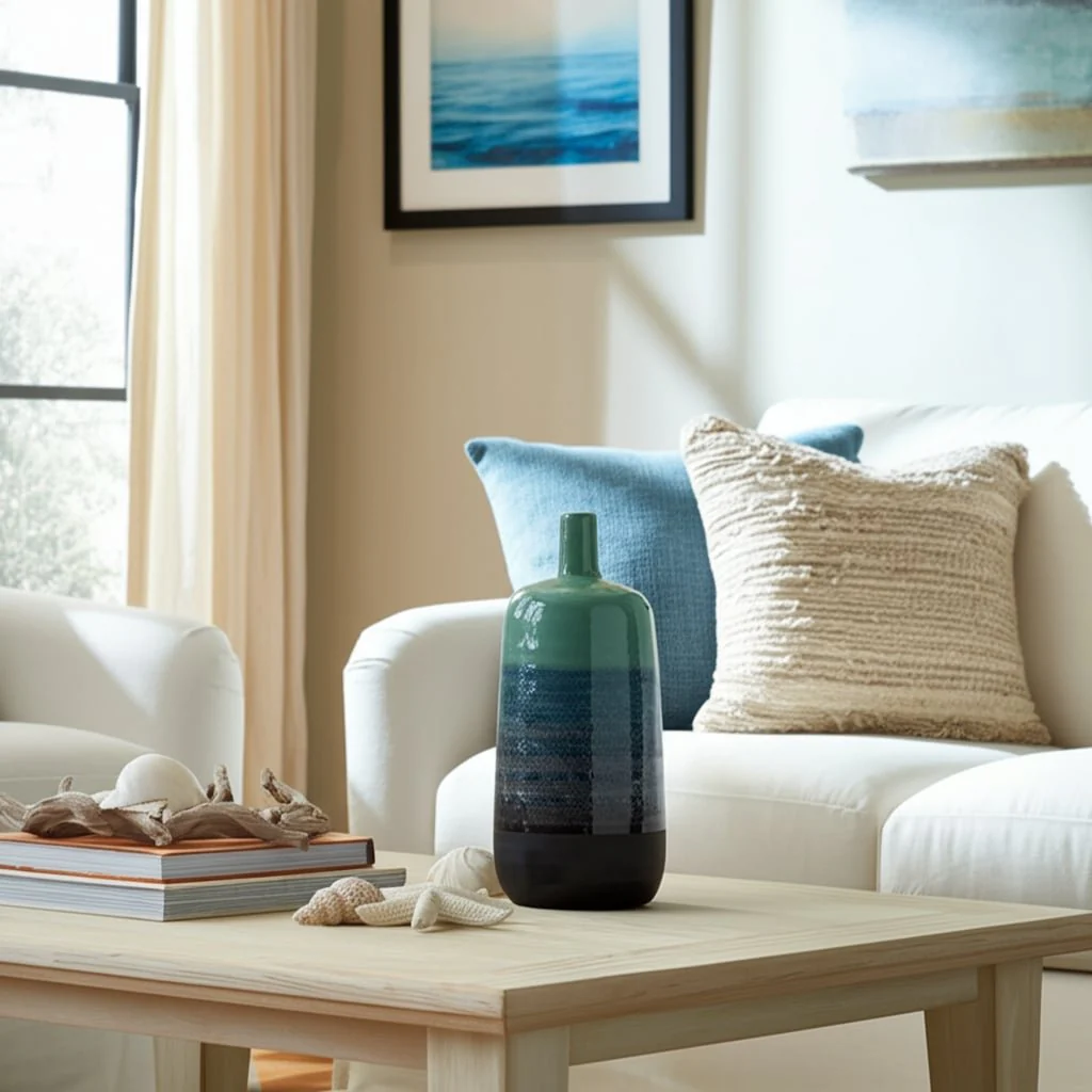 Ceramic 13", Tri-colored Speckled Vase, Aqua Grn - Image 10