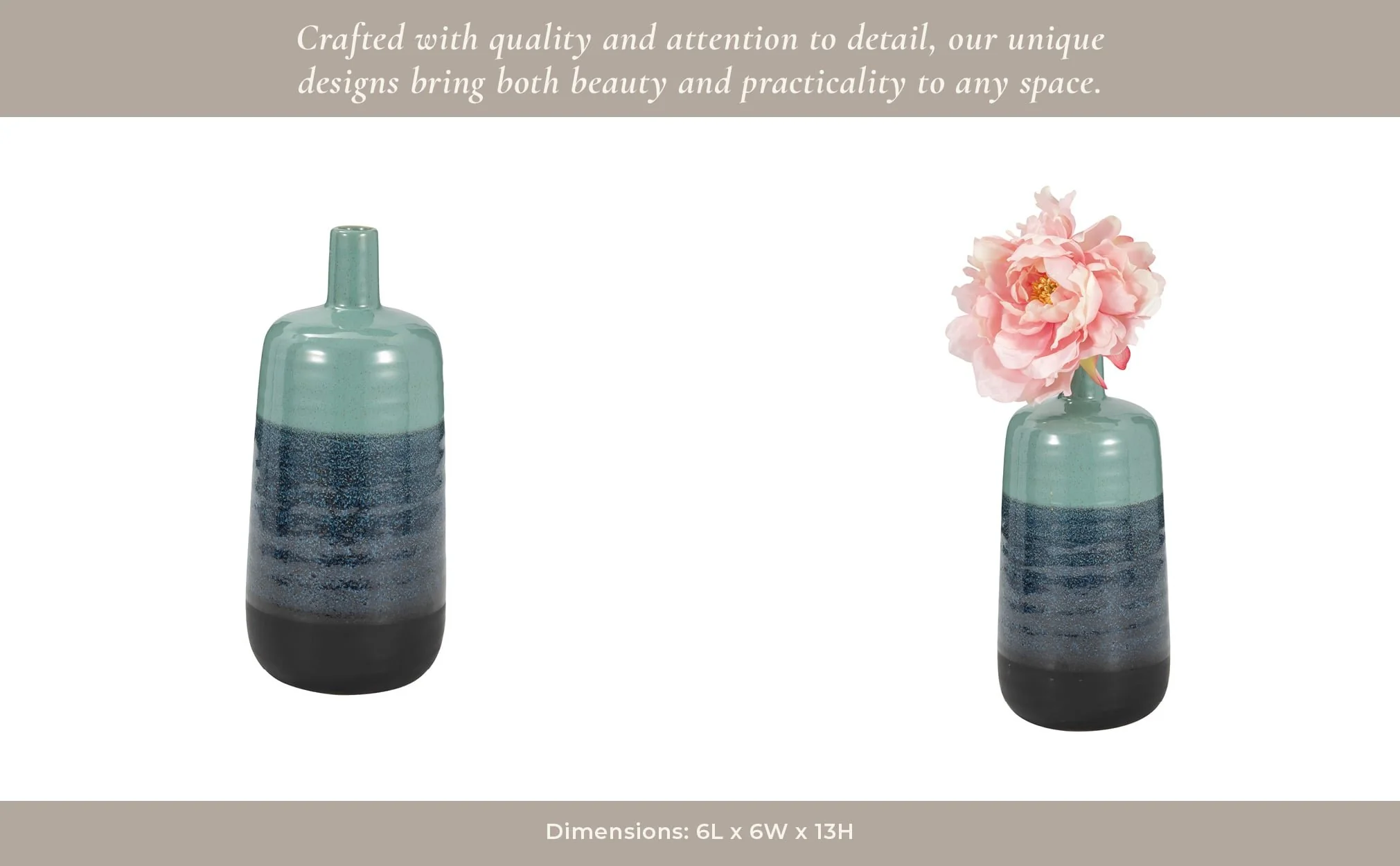 Ceramic 13", Tri-colored Speckled Vase, Aqua Grn - Image 12