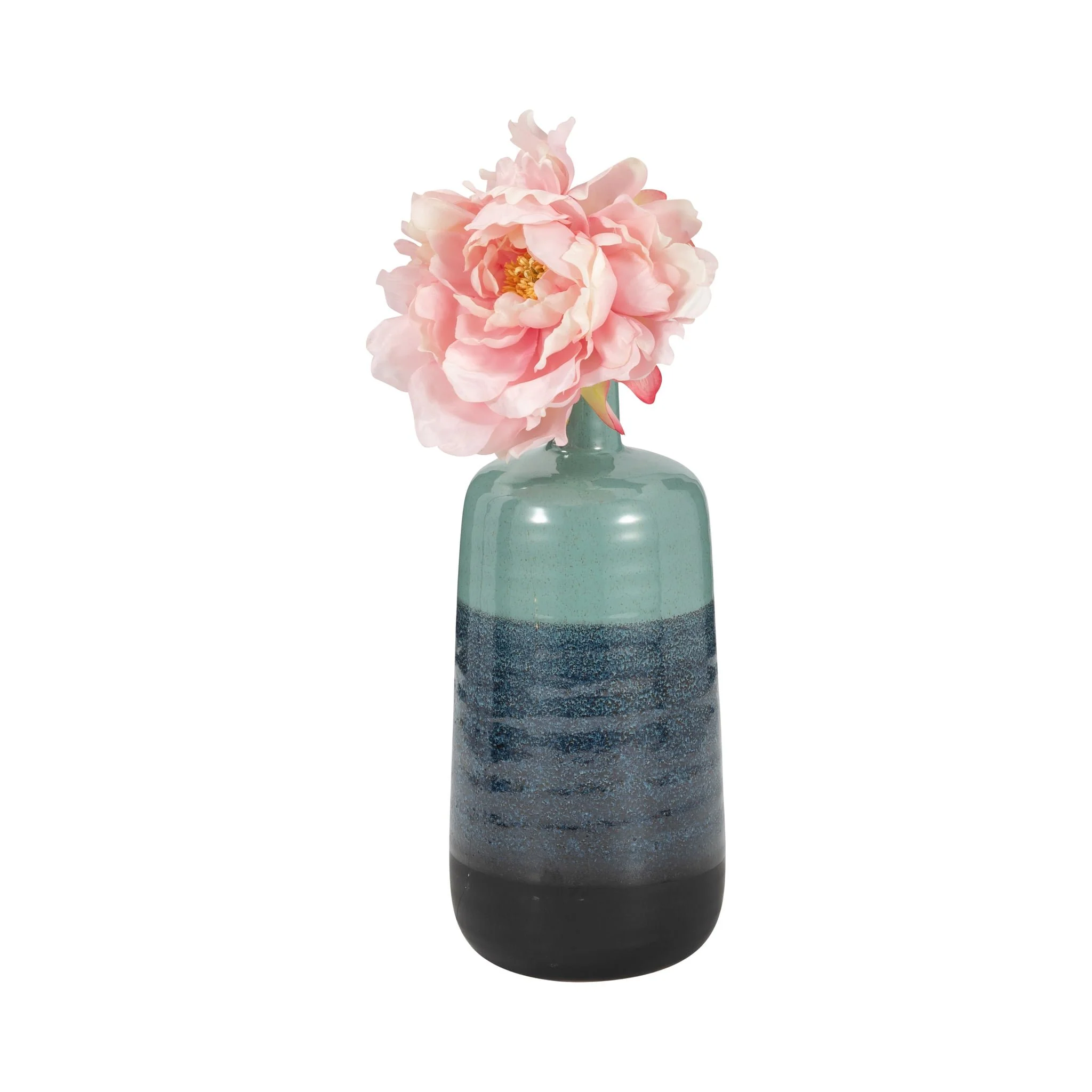 Ceramic 13", Tri-colored Speckled Vase, Aqua Grn - Image 2