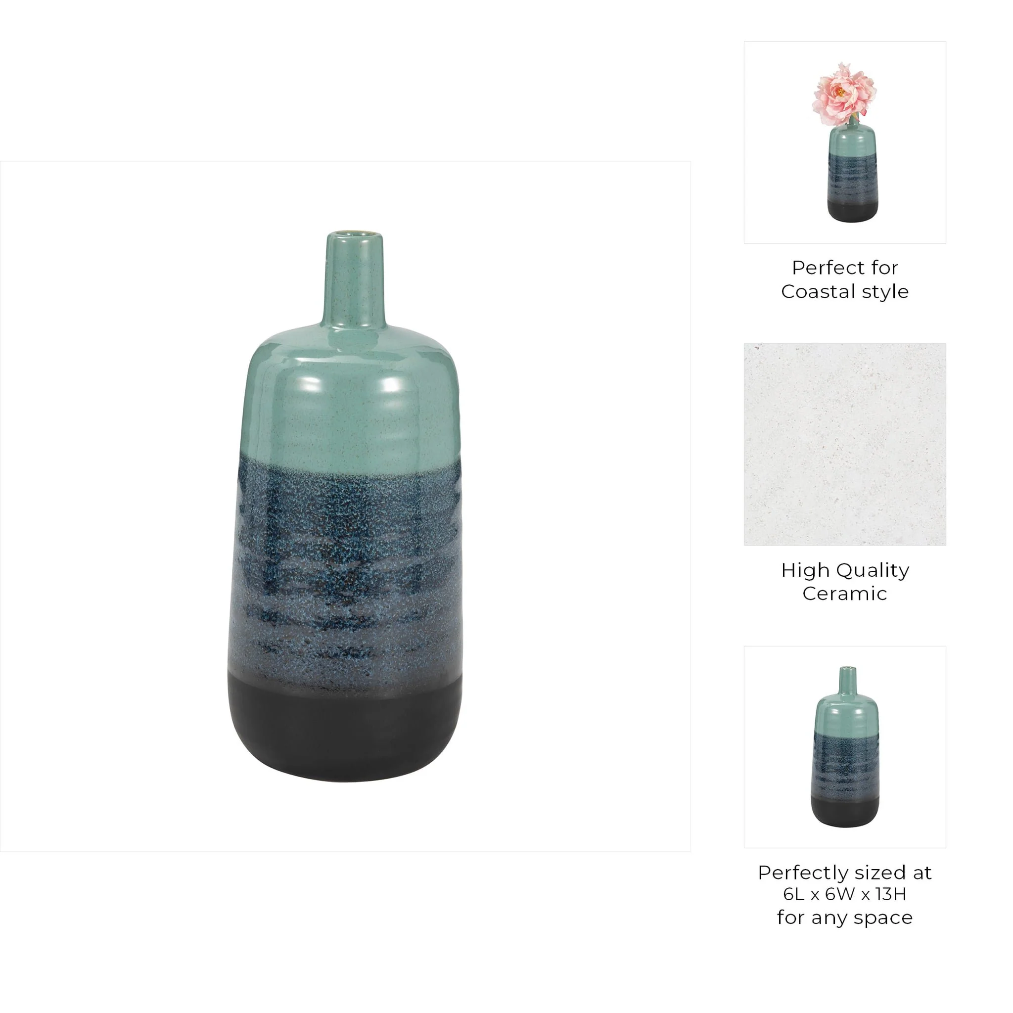 Ceramic 13", Tri-colored Speckled Vase, Aqua Grn - Image 8