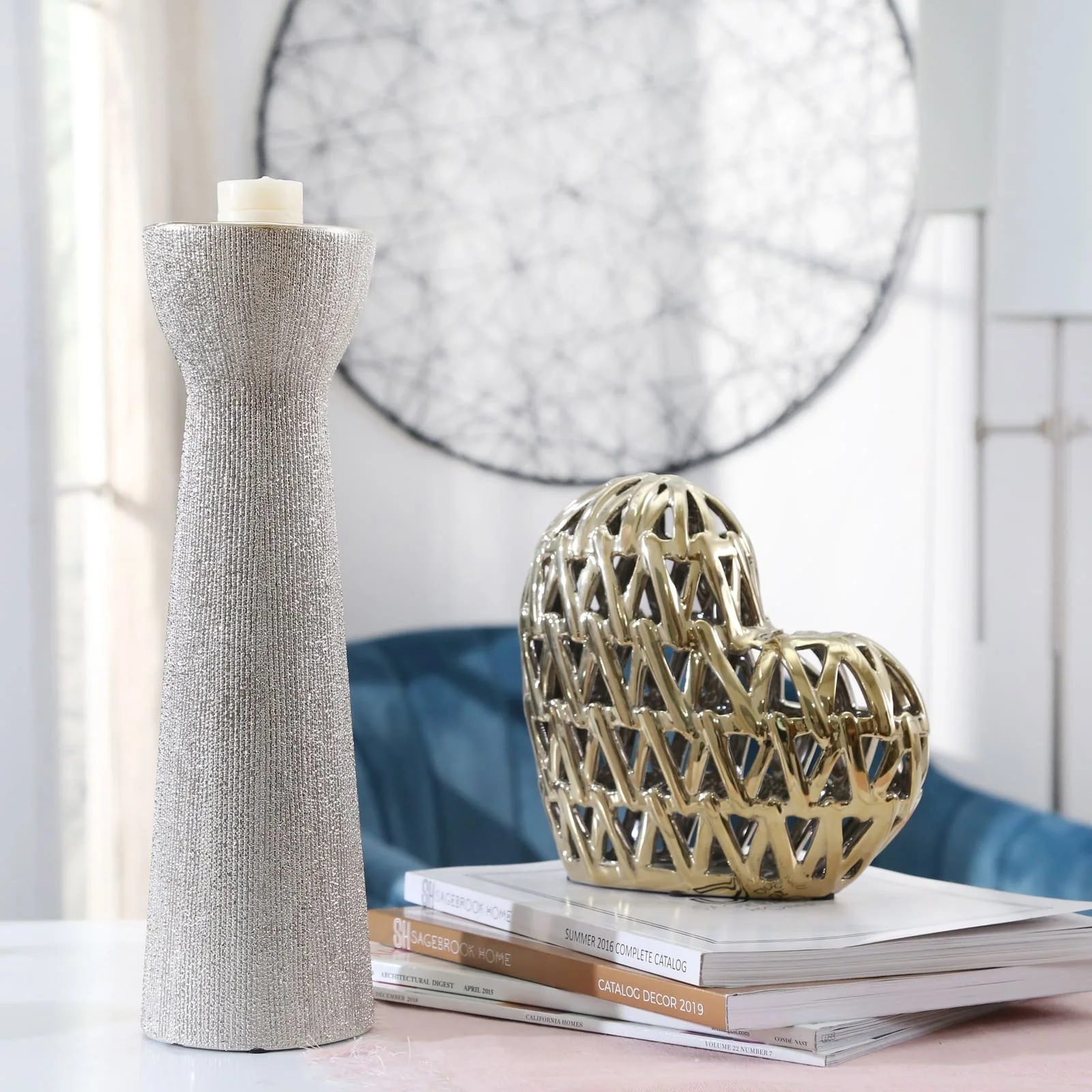 Ceramic 14" Bead Candle Holder,champagne - Image 4