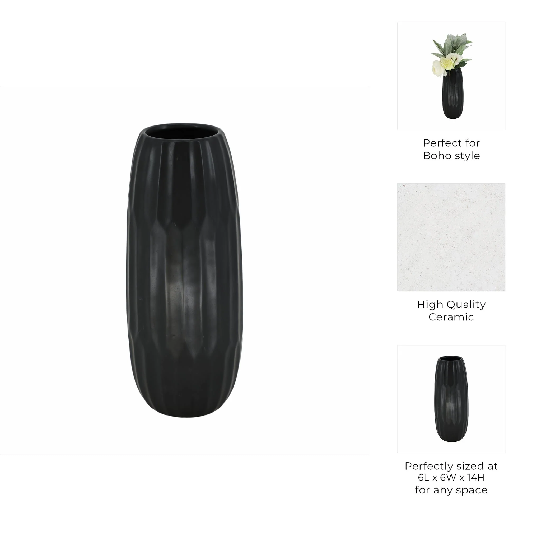 Ceramic 14" Vase , Black - Image 9