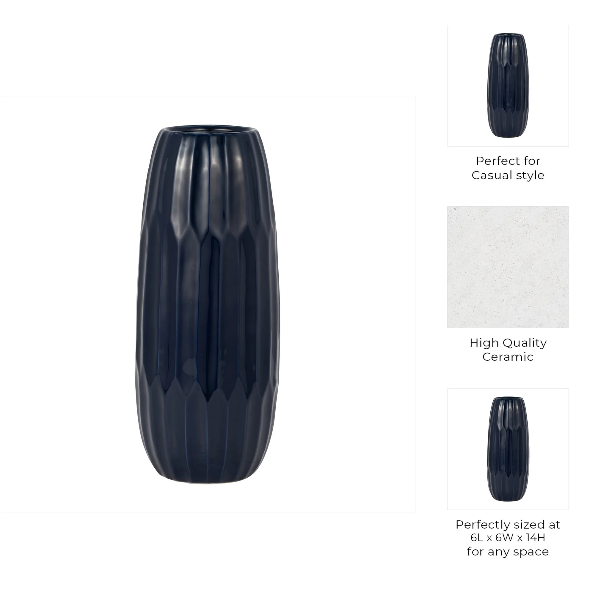 Ceramic 14" Vase , Navy Blue - Image 9