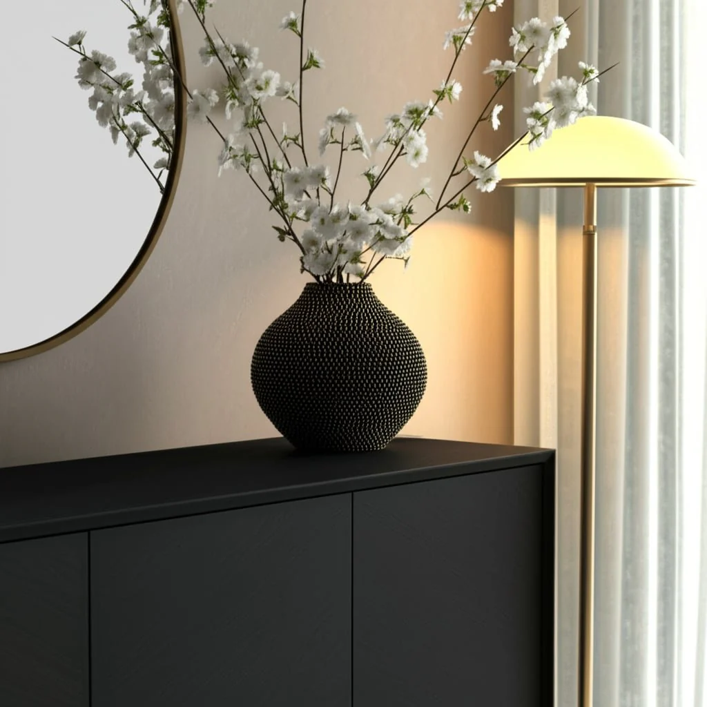 Ceramic 16" Beaded Vase, Black/gold - Image 11