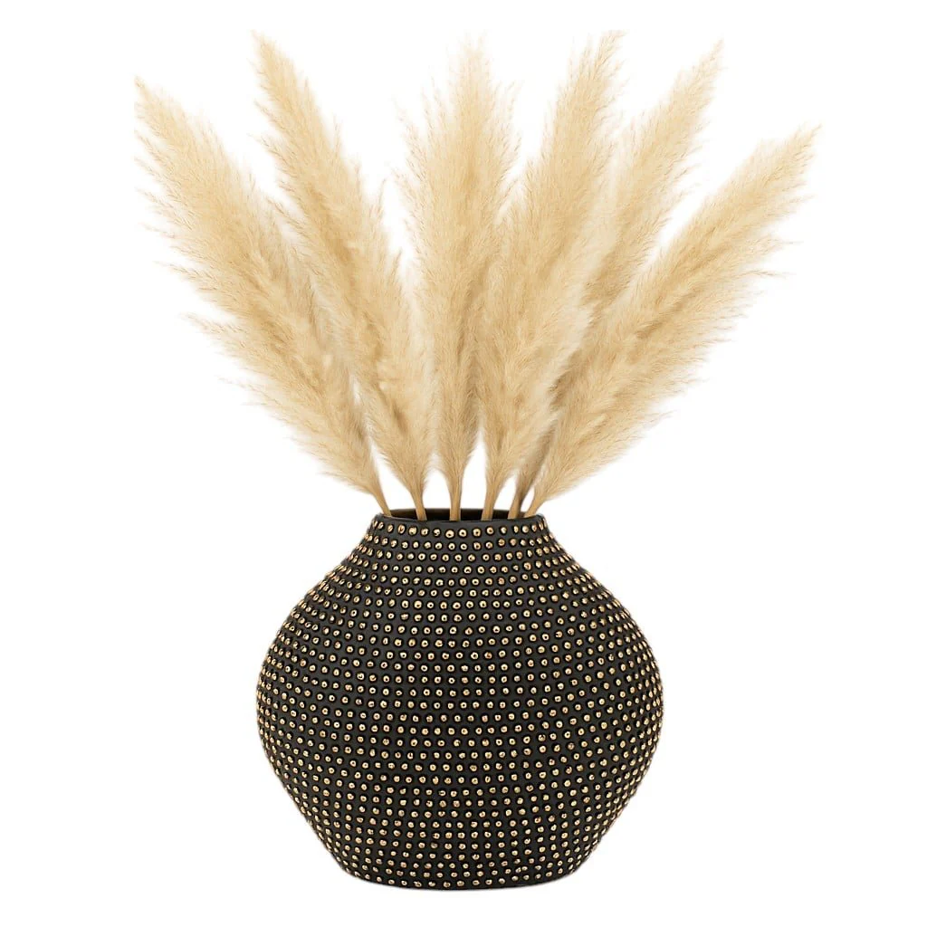 Ceramic 16" Beaded Vase, Black/gold - Image 2
