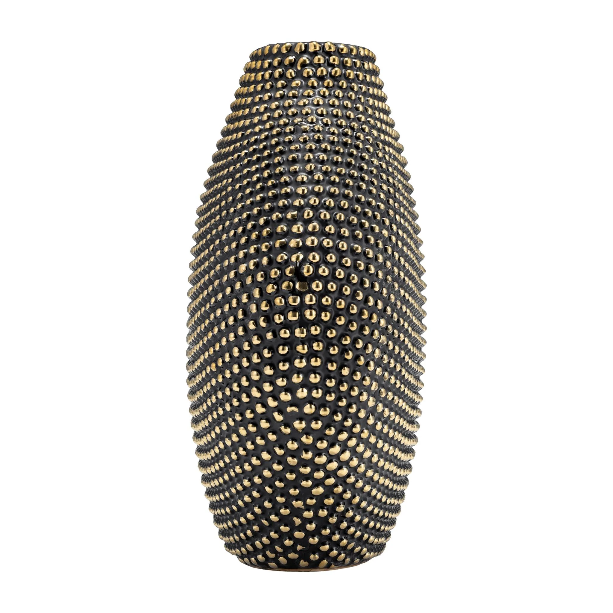 Ceramic 16" Beaded Vase, Black/gold - Image 4