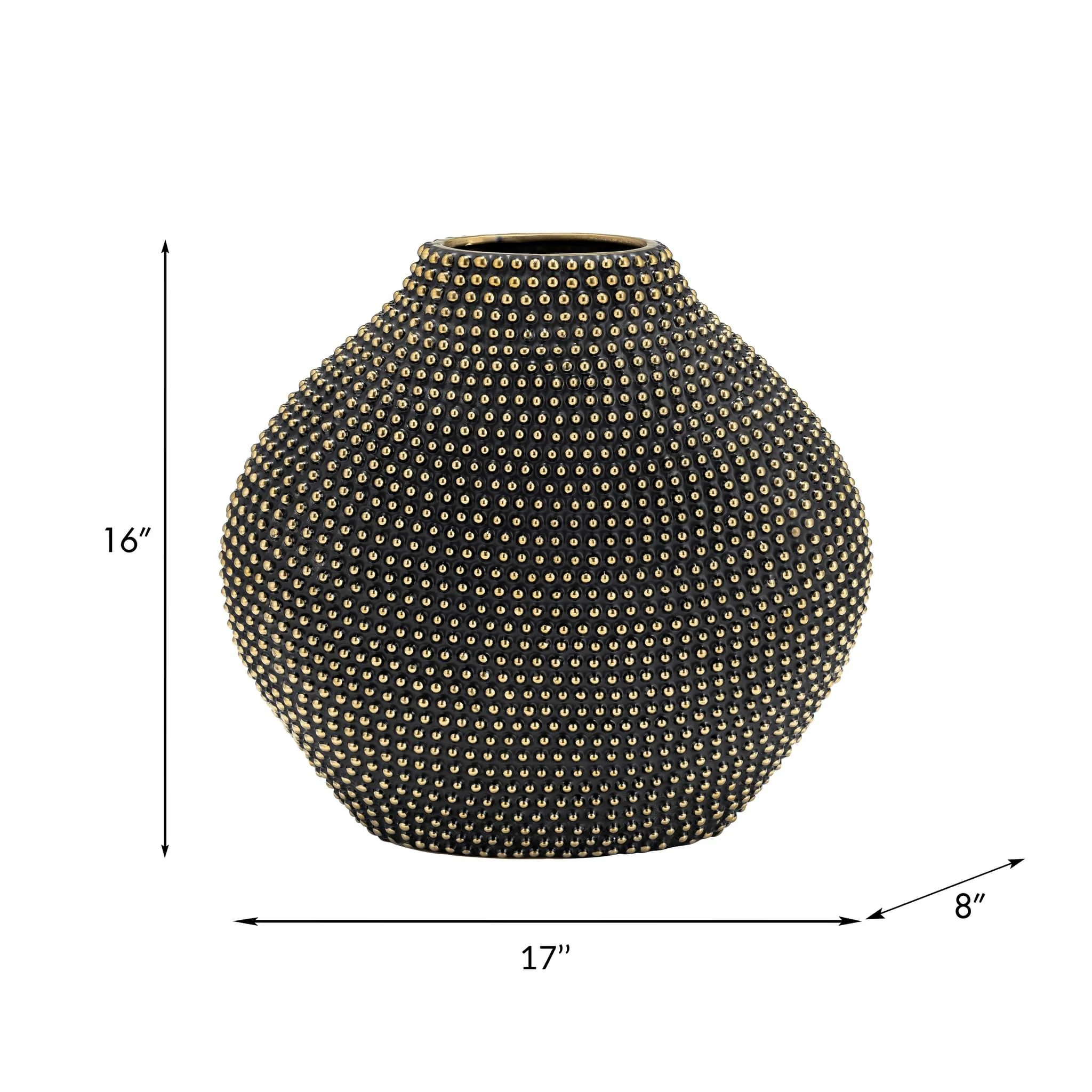 Ceramic 16" Beaded Vase, Black/gold - Image 8