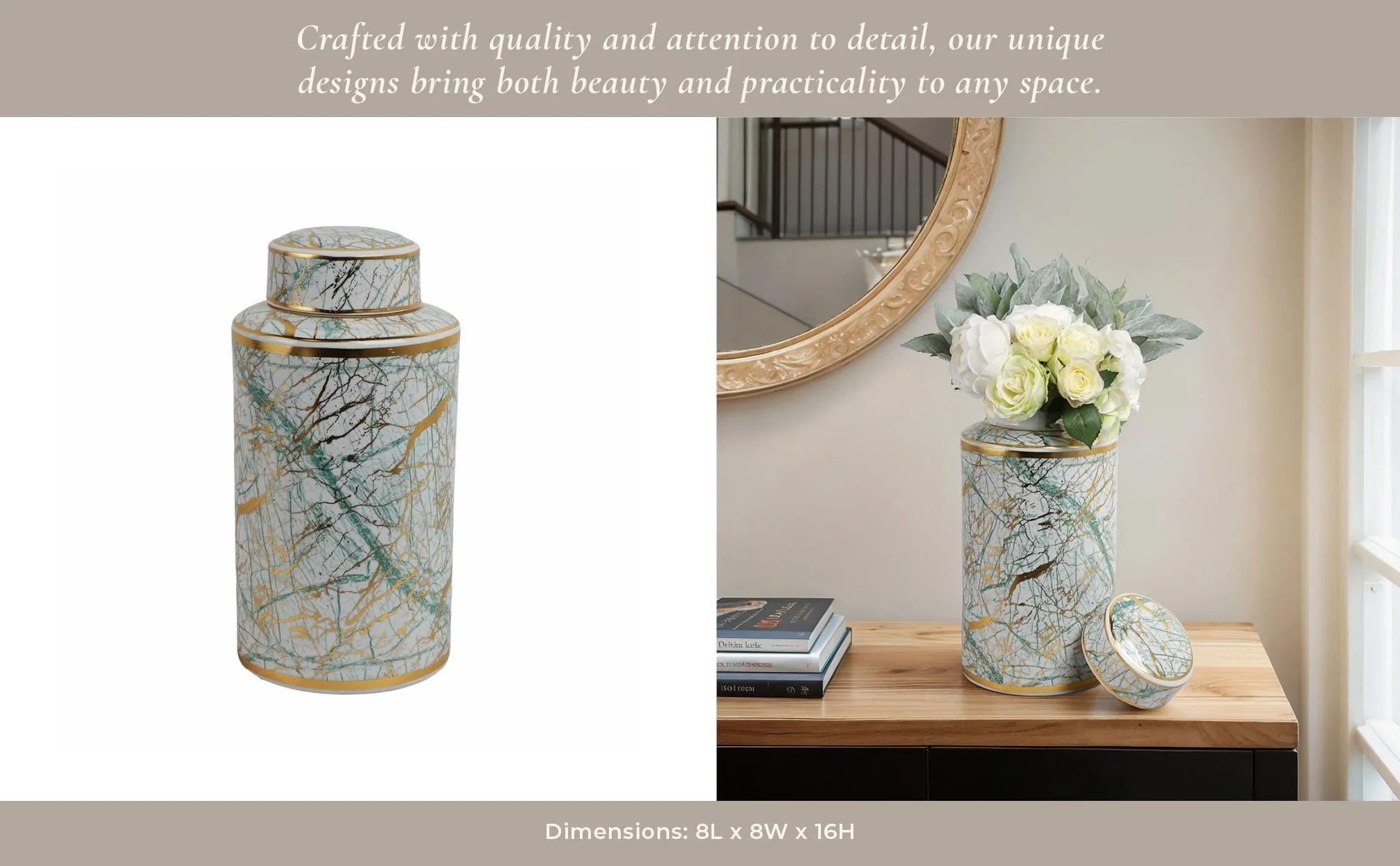 Ceramic 16" Jar With Gold Lid, Green - Image 11