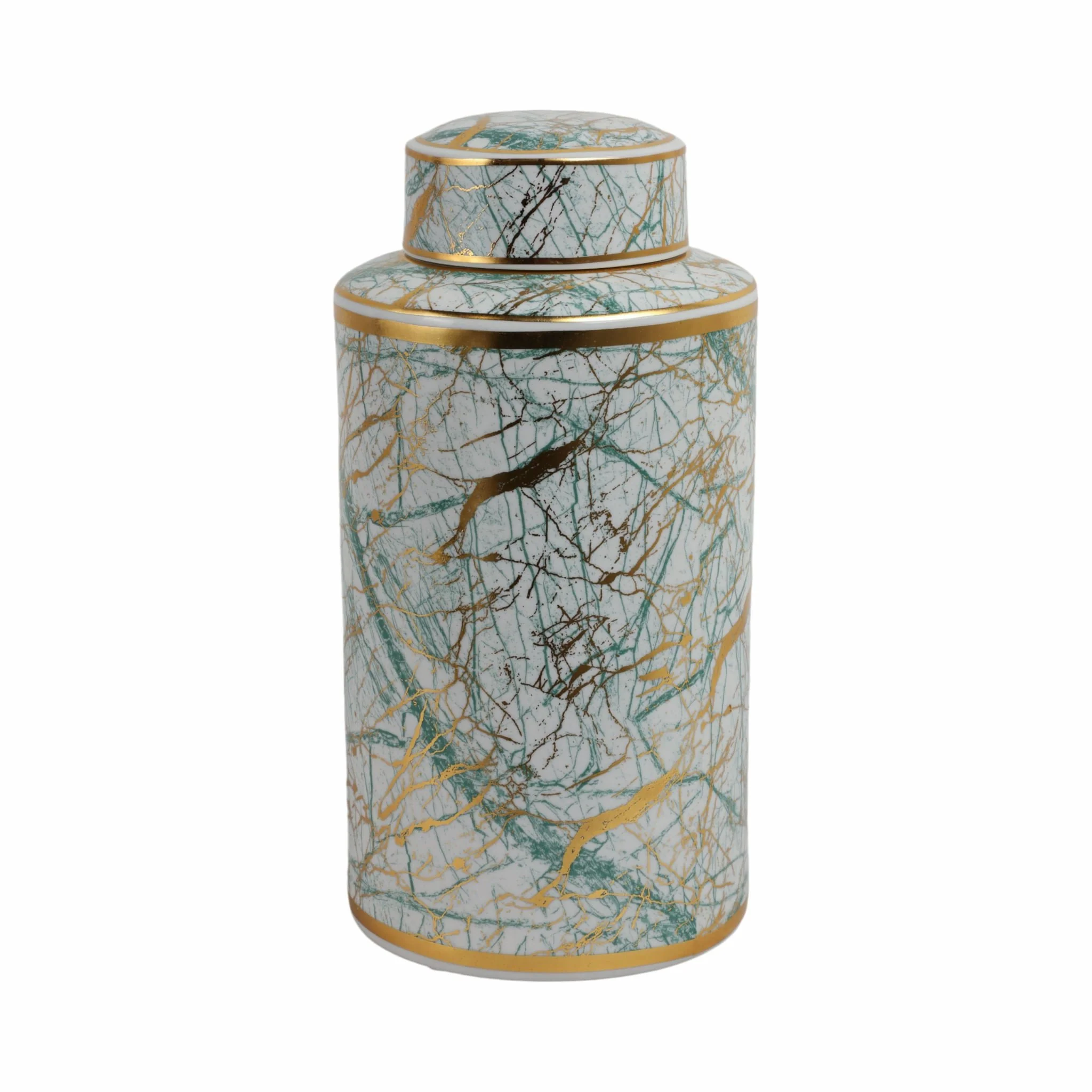 Ceramic 16" Jar With Gold Lid, Green - Image 3