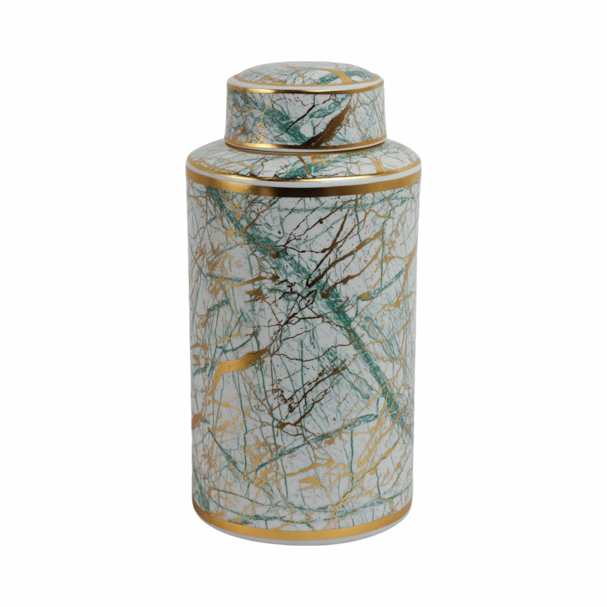 Ceramic 16" Jar With Gold Lid, Green - Image 4