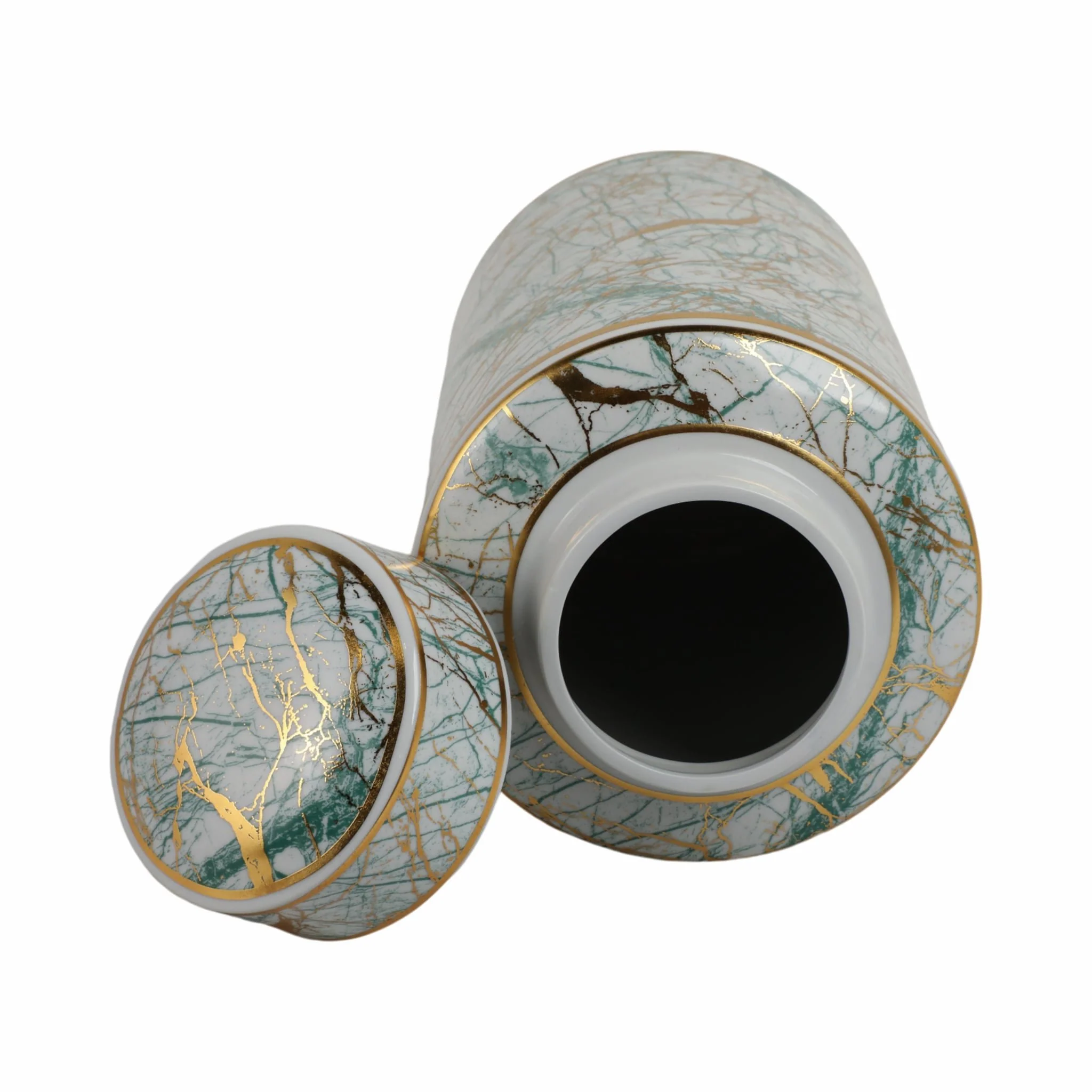 Ceramic 16" Jar With Gold Lid, Green - Image 6