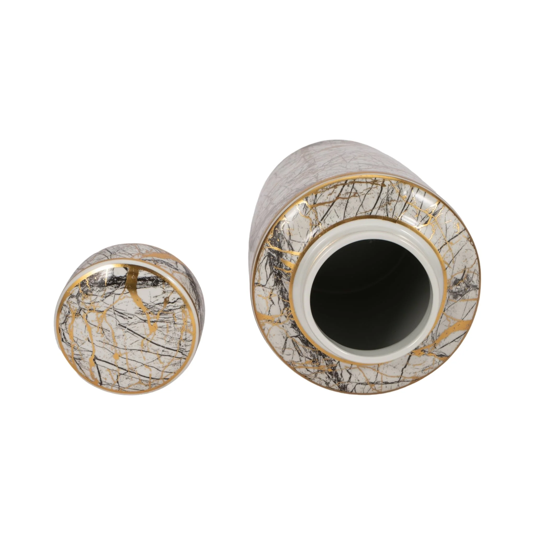 Ceramic 16" Jar With Gold Lid, White - Image 6