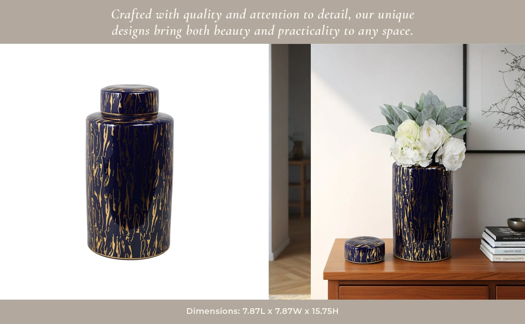 Ceramic 16"h Jar, Blue/gold - Image 11