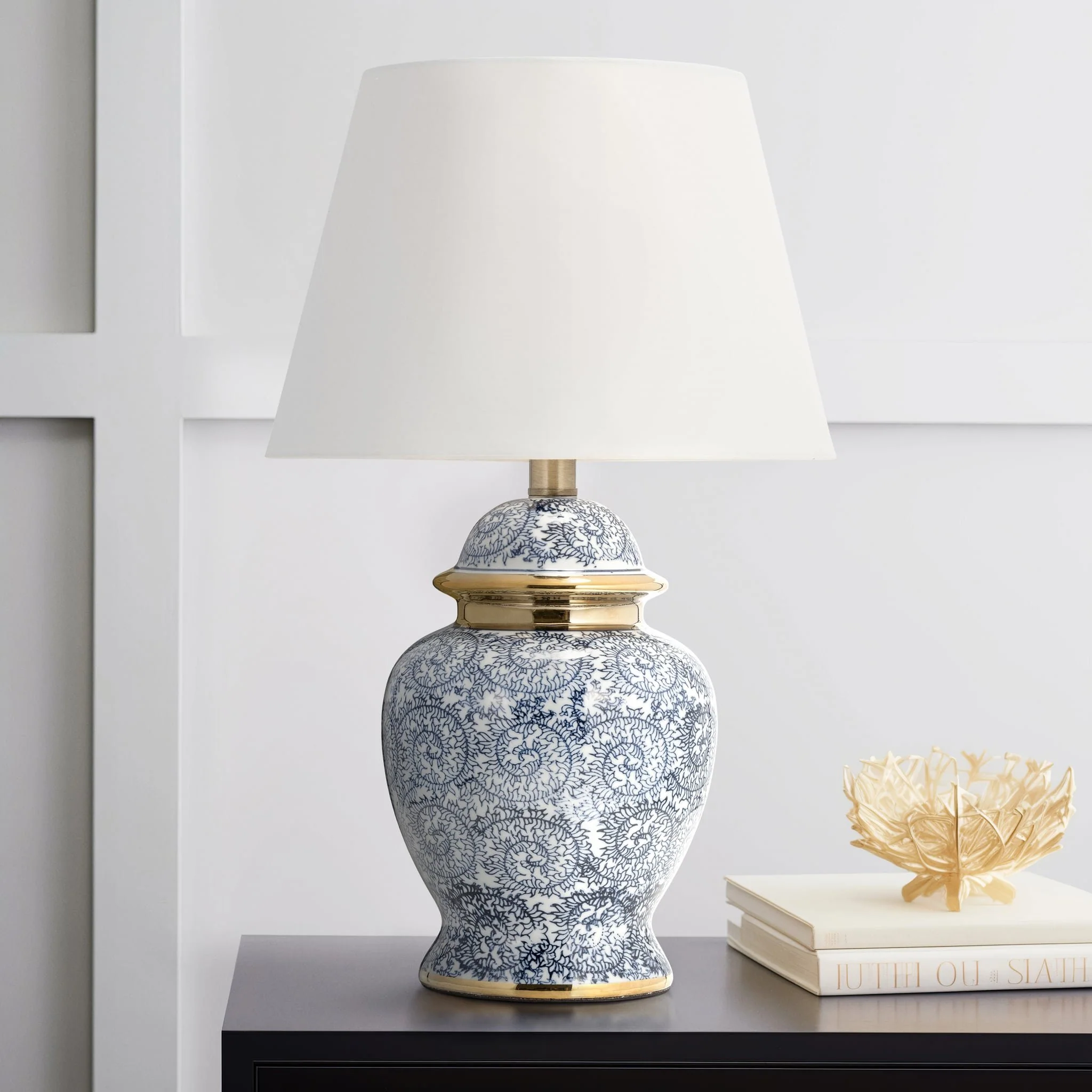 Ceramic 19" Chinoiserie Table Lamp, Blue/gold - Image 8