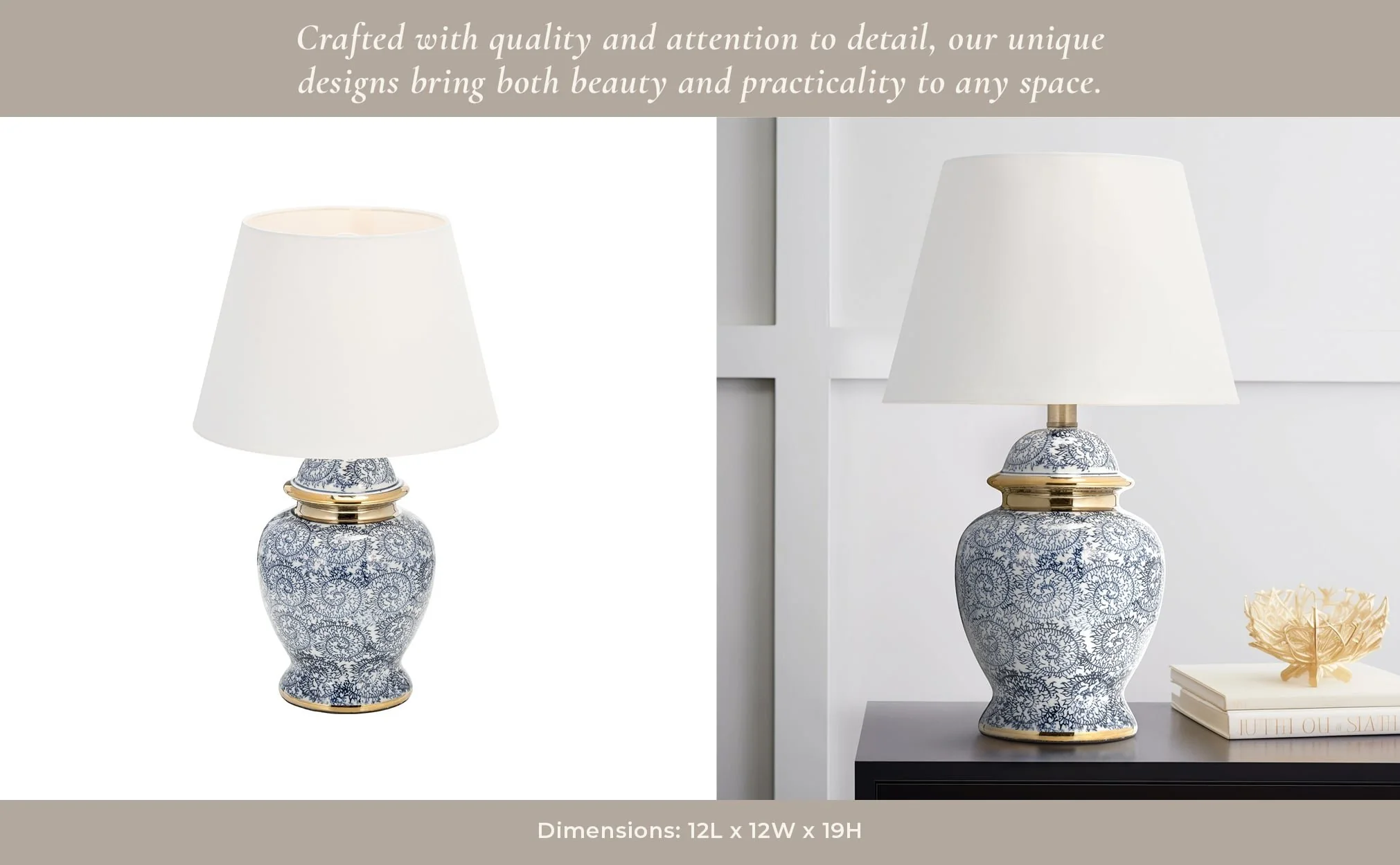Ceramic 19" Chinoiserie Table Lamp, Blue/gold - Image 9